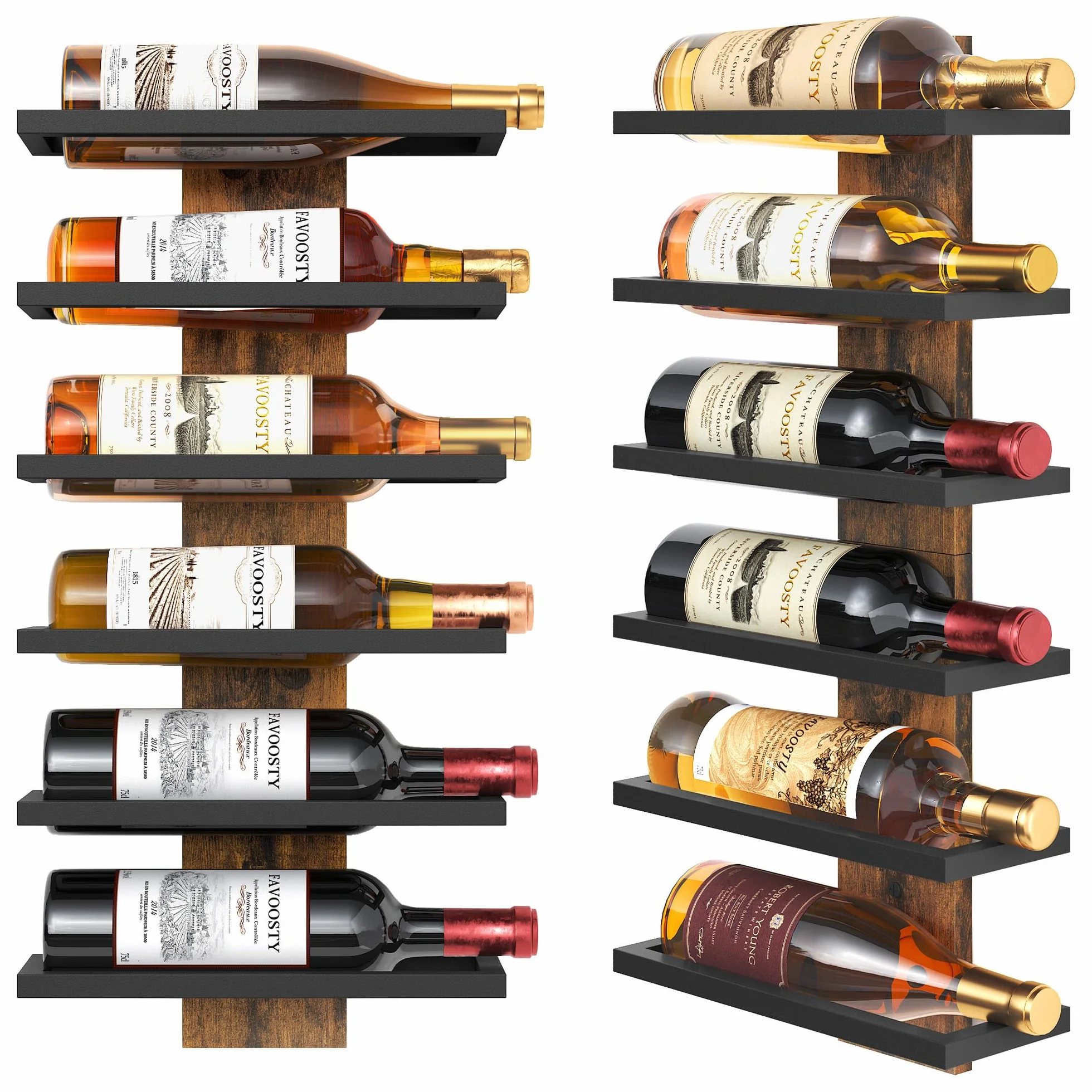 FAVOOSTY Wiszący Regał na Wino, Metalowy 6-Poziomowy do Piwnicy,wina, do jadalni, sypialni, piwnicy wino,czarny