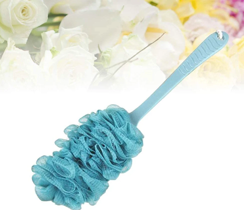 Szczotka do kąpieli z gąbką z uchwytem do kąpieli Długi złuszczający szczoteczka do kąpieli Body Washin (niebieski) Szczotki do kąpieli i ciała