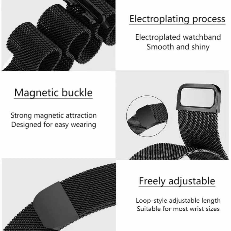 Bransoletka zastępcza do Xiaomi Smart Band 8/9/10 NFC, zapięcie magnetyczne, regulowana metalowa bransoletka dla kobiet i mężczyzn