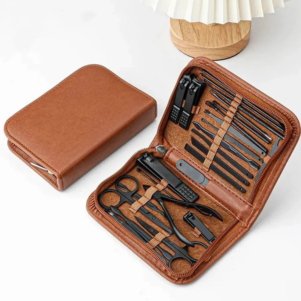 Zestaw do manicure pedicure 26 w 1 ze stali nierdzewnej, zestaw do manicure, profesjonalne narzędzia do pielęgnacji paznokci z luksusowym etui podróżnym