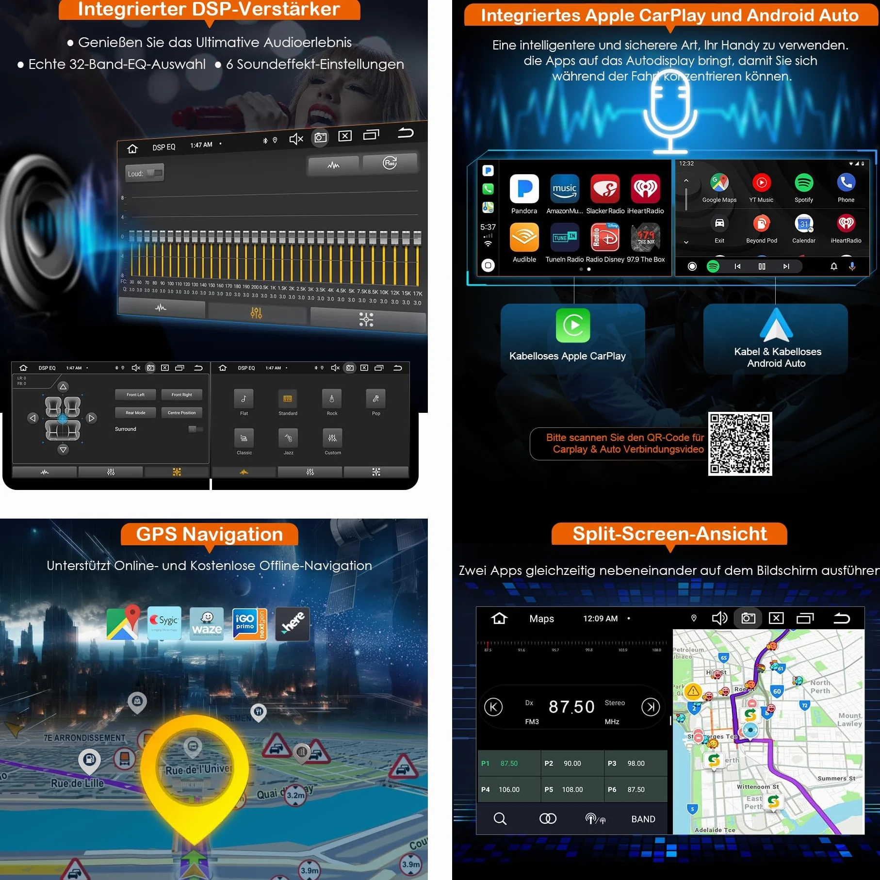 Erisin radio samochodowe 8-rdzeniowe 4GB+64GB z Androidem 14 GPS Navi dla Mercedesa Benz klasy C W203 klasy CLC W203 C180 klasy G W463, obsługuje Bluetooth, 7-calowy ekran dotykowy, CarPlay, Android