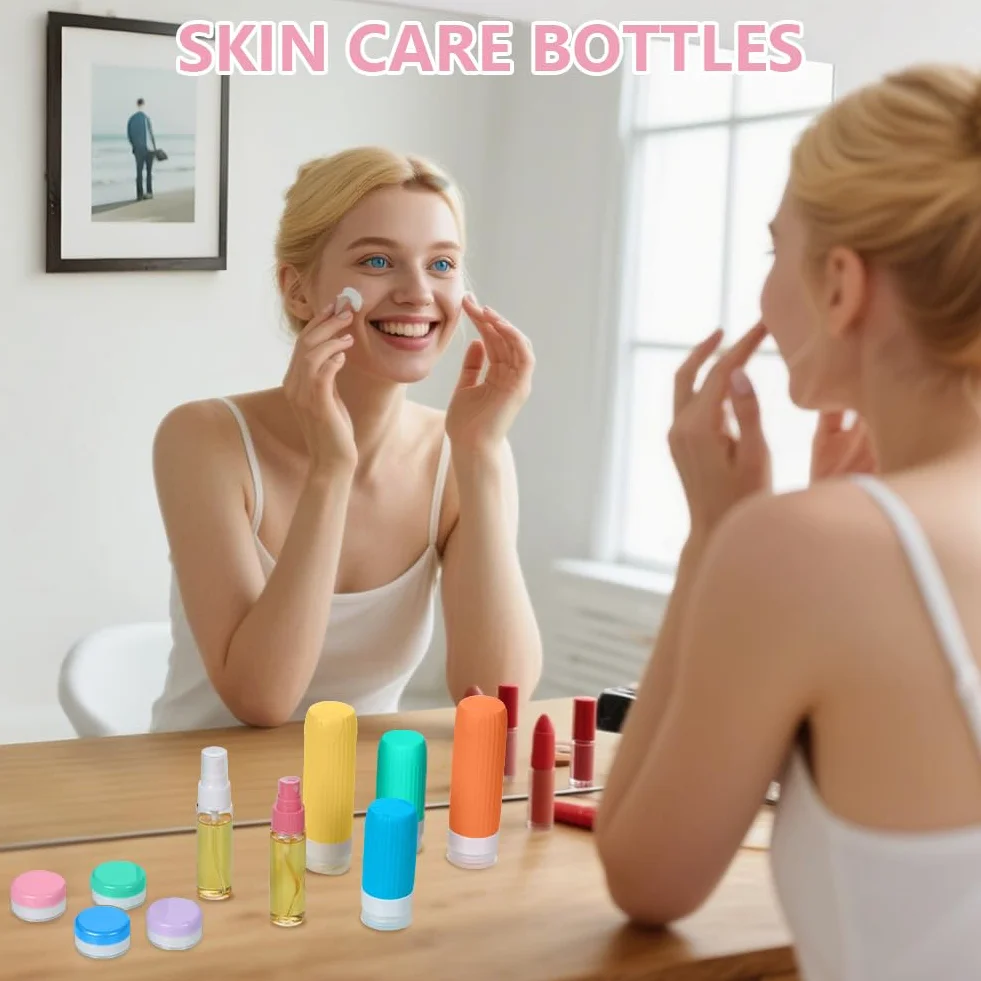 Zestaw butelek podróżnych silikonowych 19 sztuk Travel Essentials pojemnik podróżny szampon balsam kremowe mydło żółty
