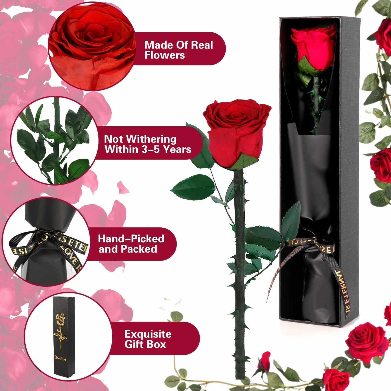 Infinity Rose, wieczna róża, wieczny kwiat w pudełku prezentowym, wieczna róża, prezent walentynkowy dla niej, róża walentynkowa, prezent rocznicowy dla kobiety, mamy