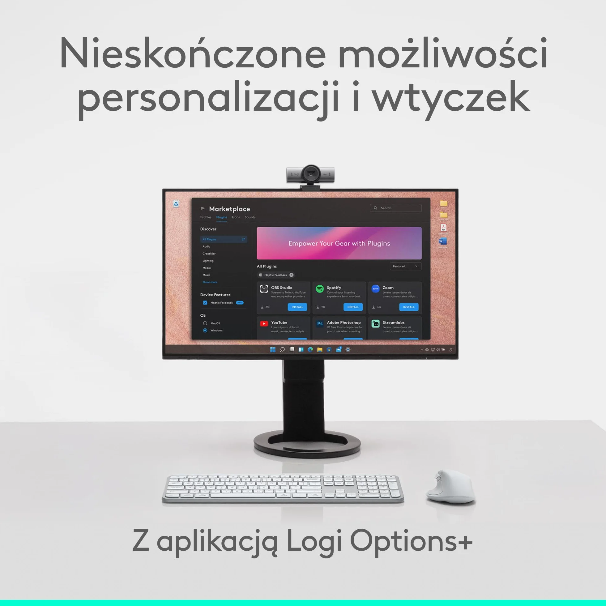 Logitech MX Master 4, ergonomiczna mysz bezprzewodowa z haptyczną informacją zwrotną, błyskawiczne przewijanie, ładowanie USB-C, Bluetooth, Windows, macOS - Jasnoszary