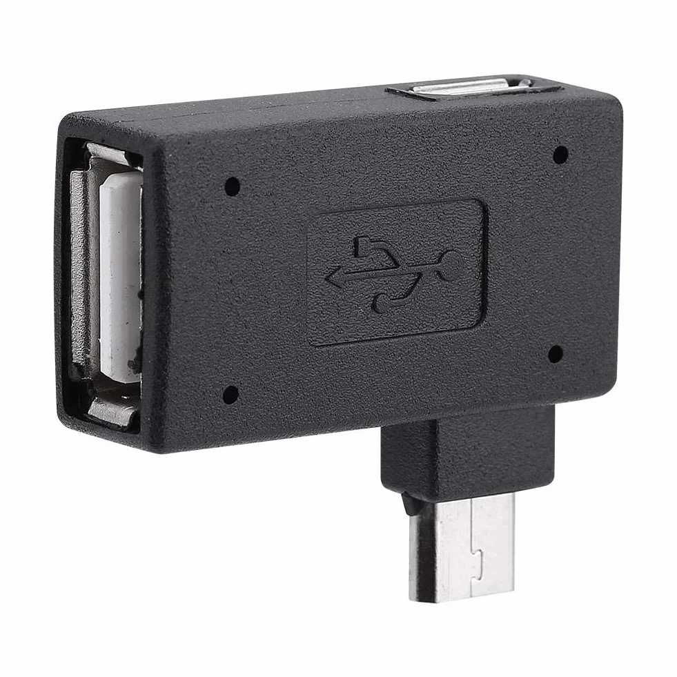 2 szt. 90 stopni USB 2.0 OTG adapter host, żeński na męski adapter micro OTG prawy kąt lewy adapter OTG zasilacz z portem zasilania USB