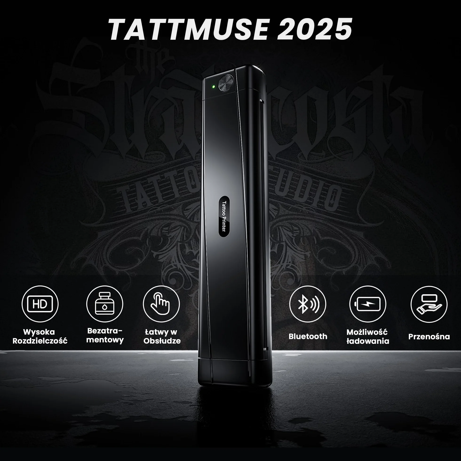 TATTMUSE Drukarka do tatuażu Bluetooth, drukarka szablonowa, 10 sztuk papieru, drukarka transferowa do tatuażu ze smartfonem, PC, drukarka termiczna dla artystów tatuażu i początkujących