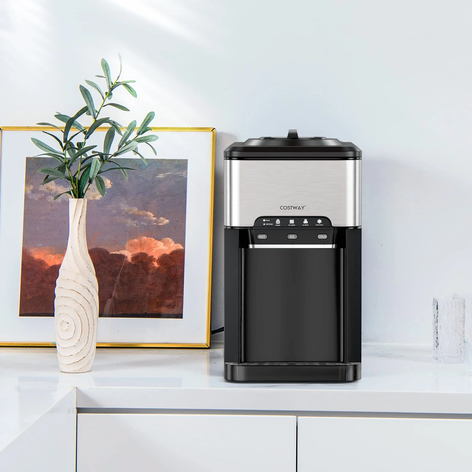 COSTWAY Maszyna do kostek lodu z gorącą i zimną wodą, 3 l, 19 kg/dzień