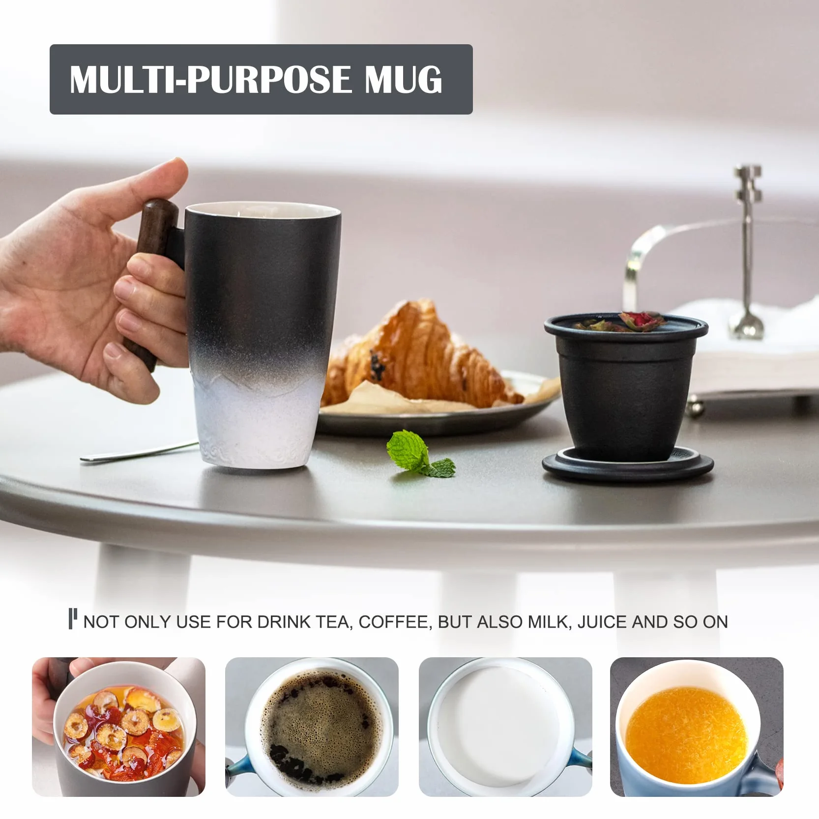 Tomotime ceramiczny kubek do herbaty z zaparzaczem i pokrywką 400 ml czarny