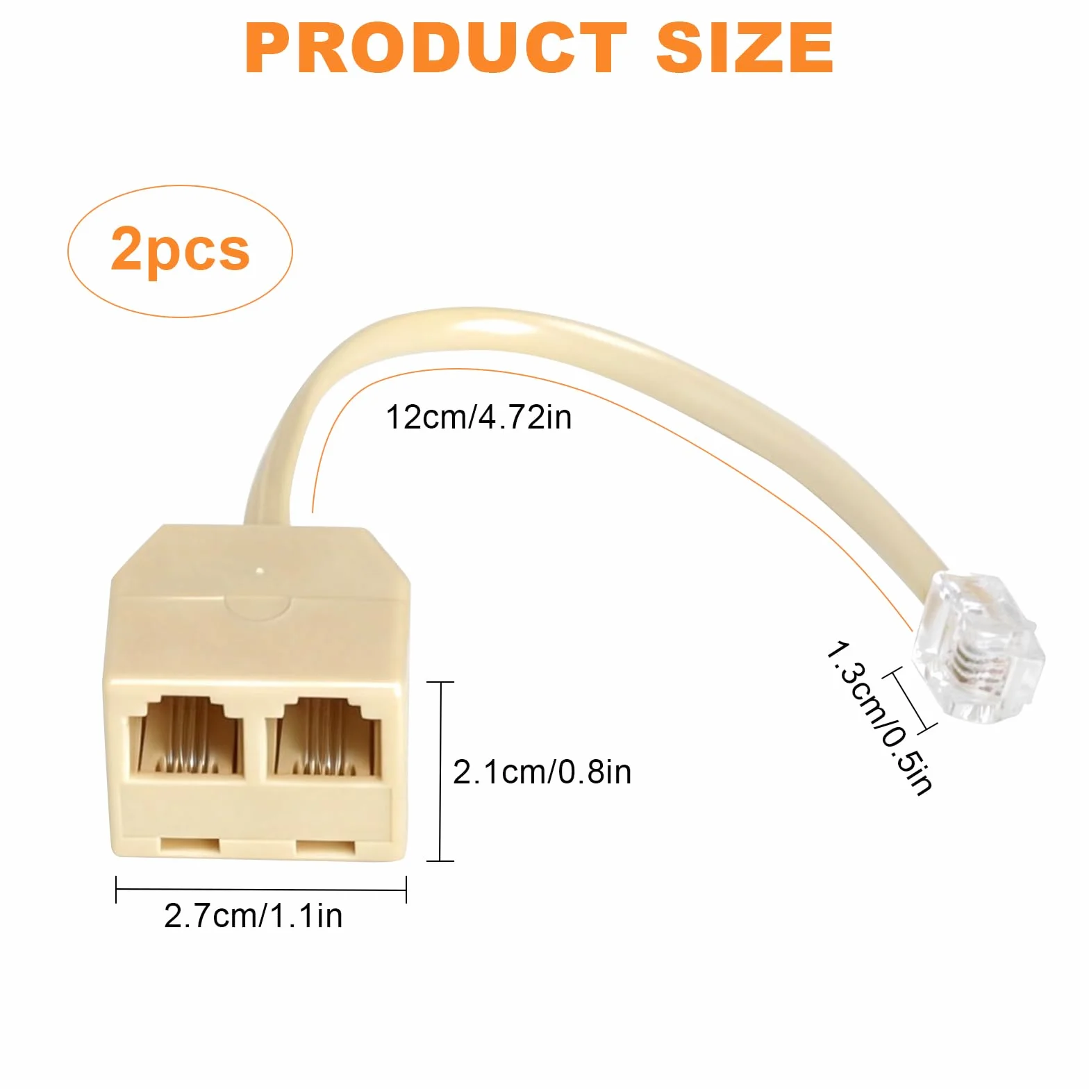 HENGBIRD 2 sztuki rozdzielacz do telefonu RJ11 na 2, adapter do telefonu 6P4C, wtyczka RJ11 na 2 gniazda RJ11, rozdzielacz kabla telefonicznego do telefonu i faksu, beżowy