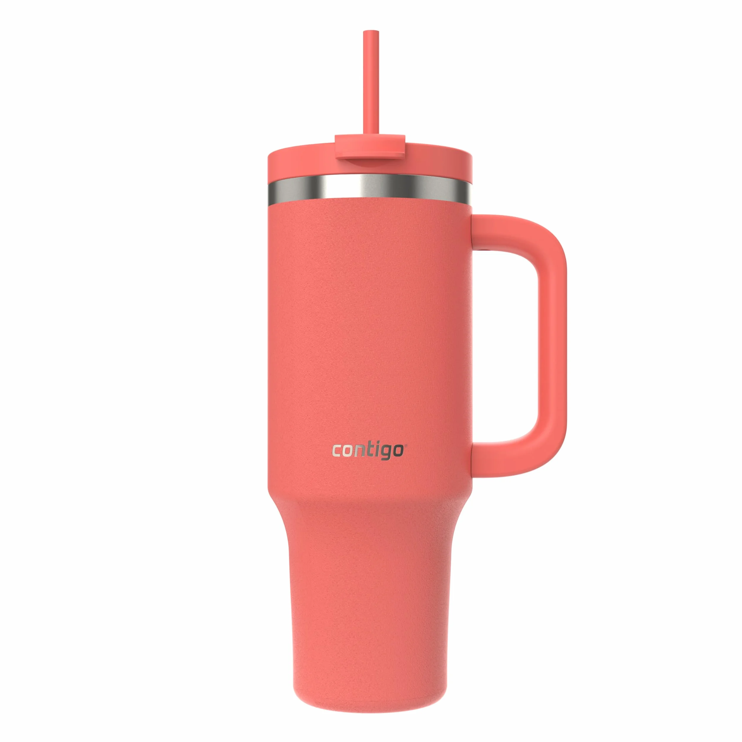 Contigo Tumbler 1200 ml z uchwytem, izolowana próżniowo butelka na wodę ze słomką i pokrywką, zimna przez 29 godzin, kubek podróżny, termos termiczny, nie zawiera BPA, koralowy