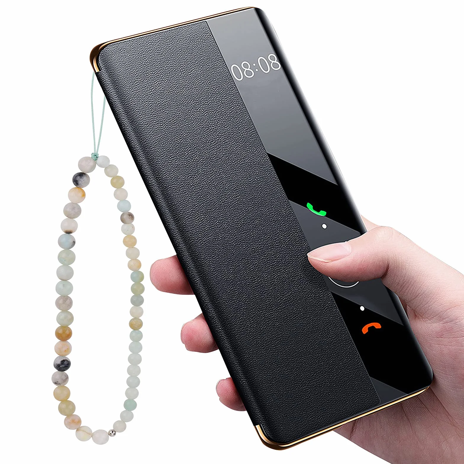 cobee Zawieszka do telefonu z koralikami, ręcznie robiona, naturalnym kamieniem szlachetnym, modna, na nadgarstek, breloczek, łańcuszek, zapobiega zgubieniu telefonu, Amazonit