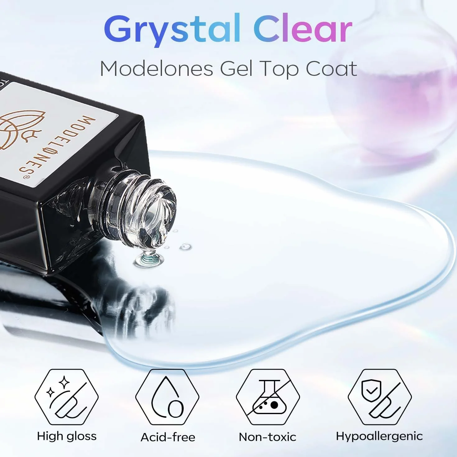Modelones Top Coat Semi Permanent 15ML No Wipe Top Coat półtrwały żelowy lakier do paznokci UV/LED Ultra Gloss Finish Długotrwały