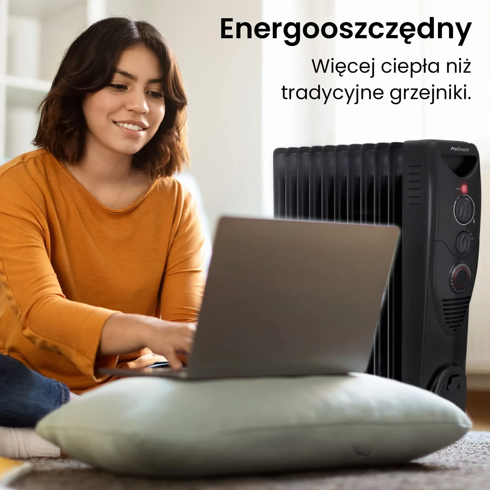 ProBreeze Olejowy Grzejnik Elektryczny 2500W z Termostatem 24h Timer 3 Poziomy Mocy Czarny