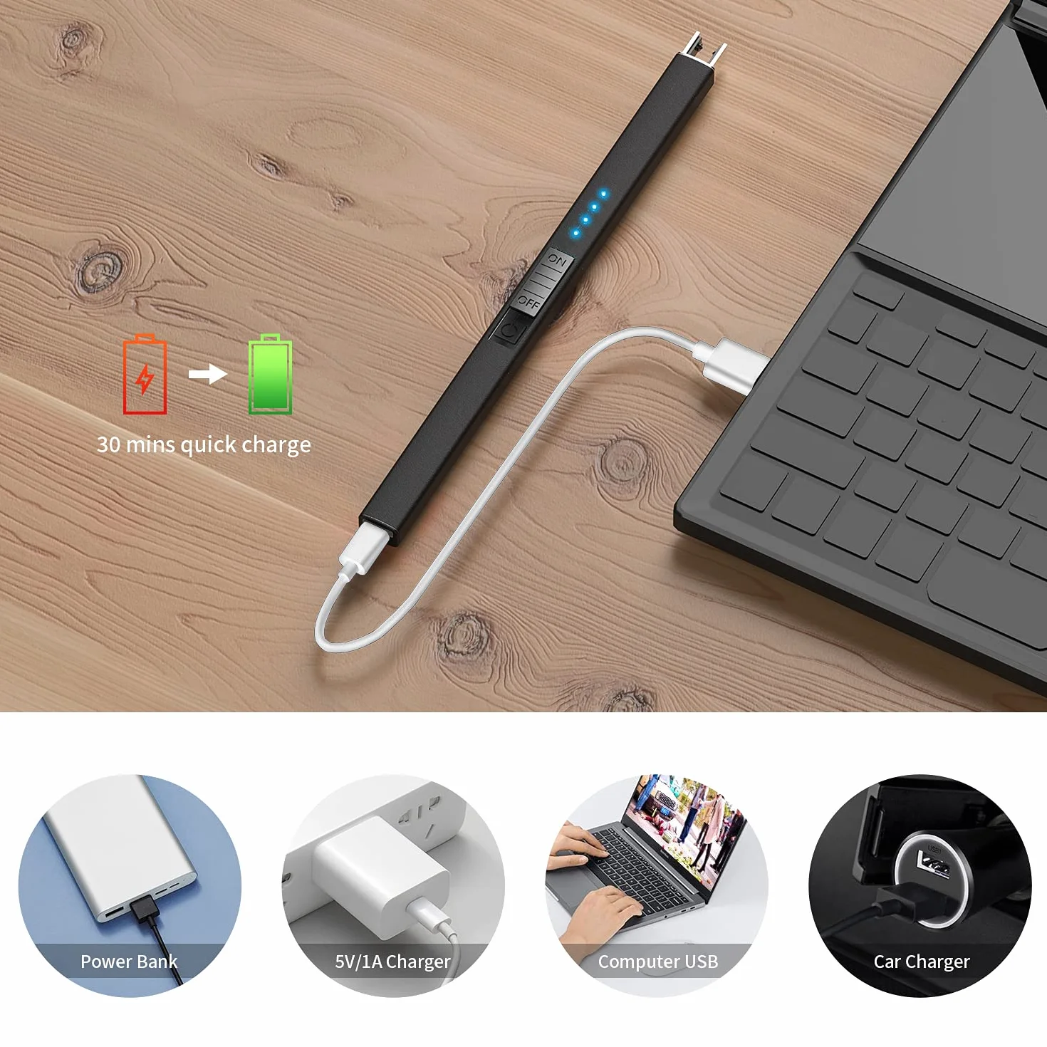 Elektryczna zapalniczka świecowa USB z wyświetlaczem LED, łuk plazmowy, wiatroszczelna, bezpłomieniowa