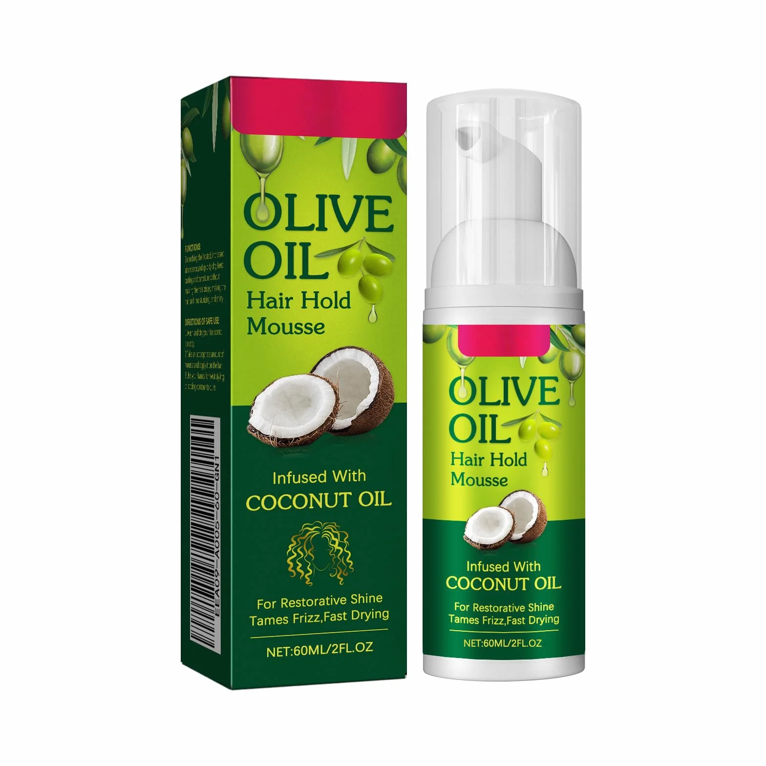 Olive Oil Volume Styling Mousse, Curl Defining Cream, mus do stylizacji włosów, nawilżająca stylizacja włosów z oliwą z oliwek, lekka pianka do włosów z elastycznym trzymaniem, nadaje się do