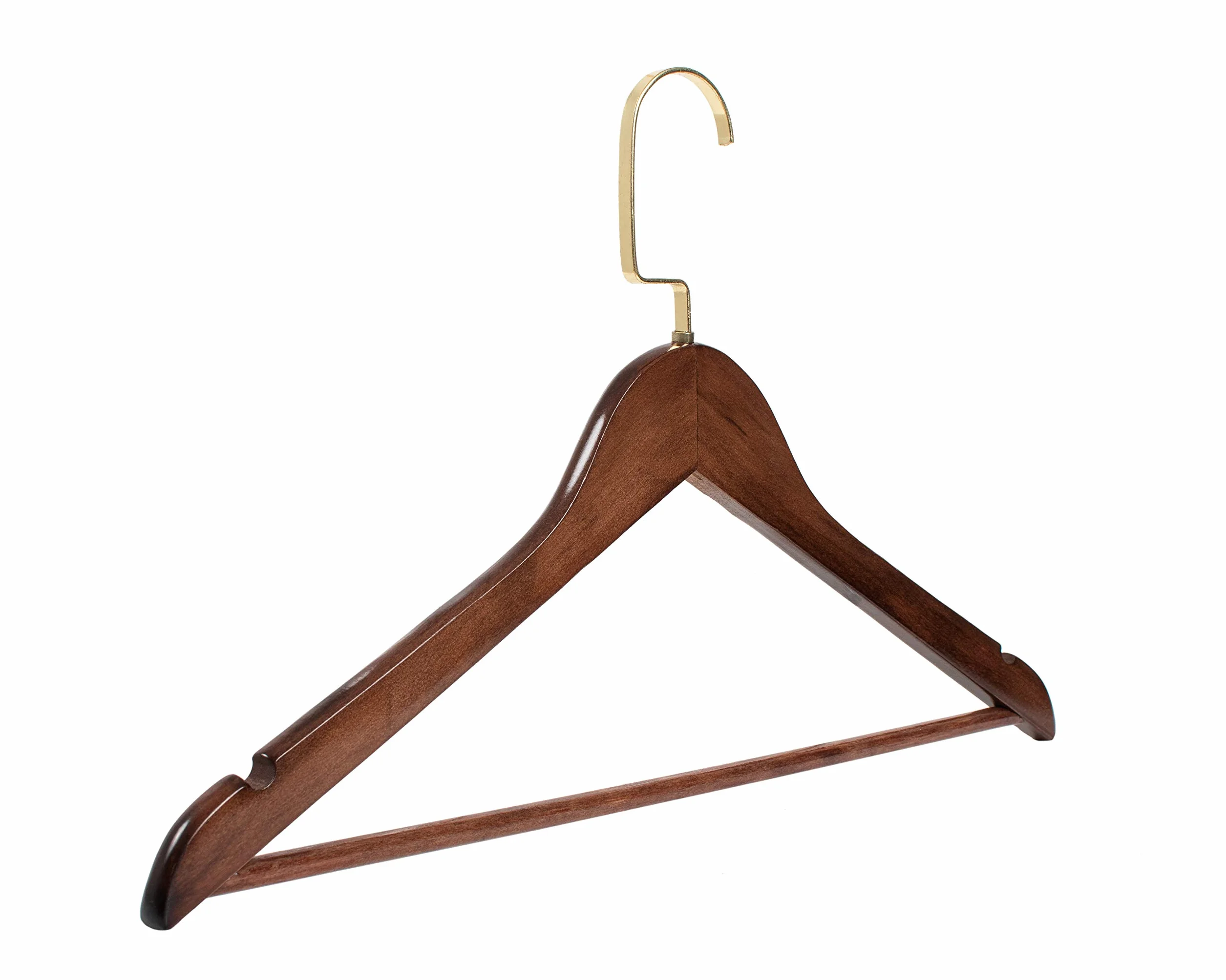 RSR-Hangers wieszaki na koszule drewno brązowe złote haczyki 10 sztuk