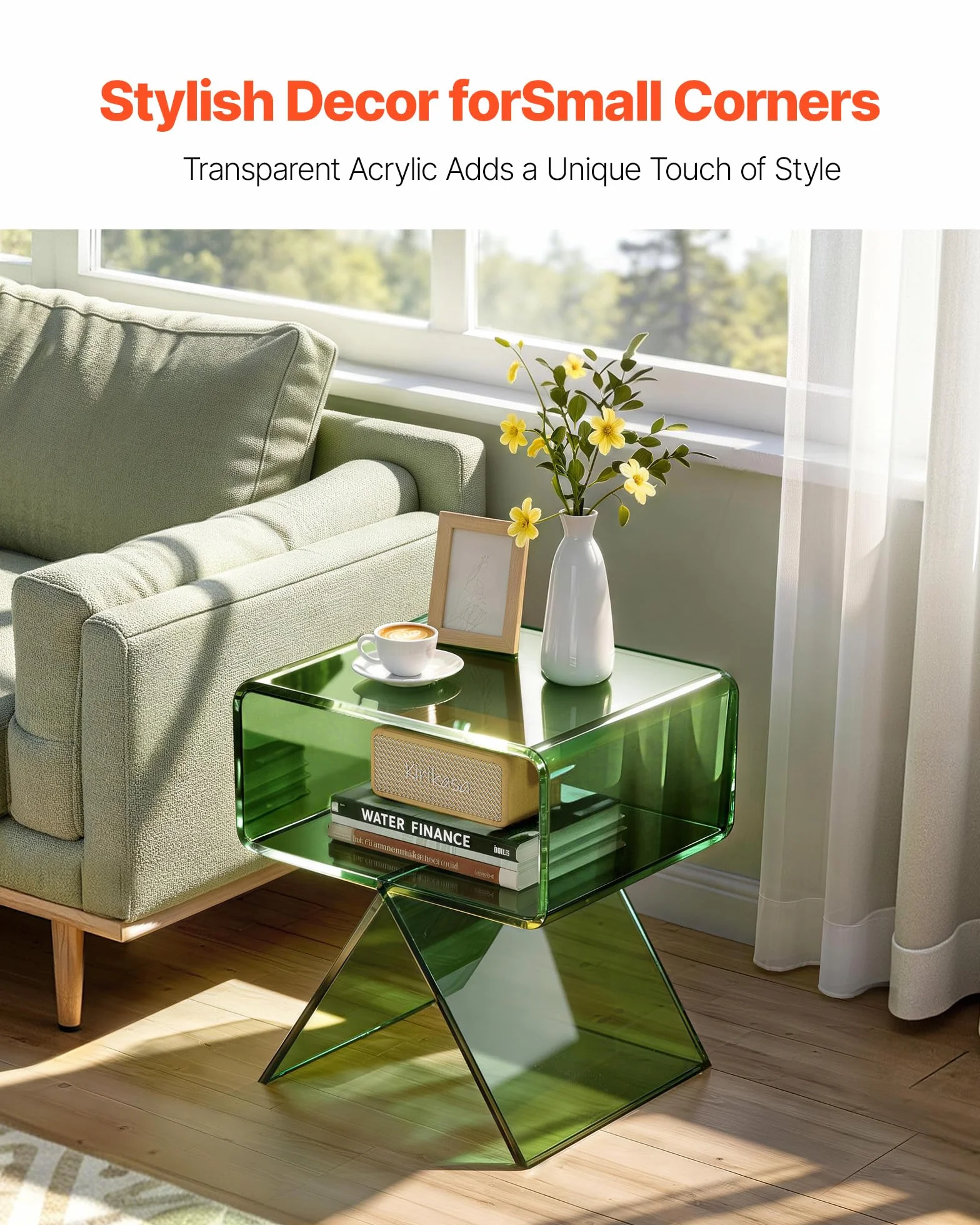 VEVOR Akrylowy stolik nocny przezroczysty z półką 30 x 39,1 x 43 cm zielony