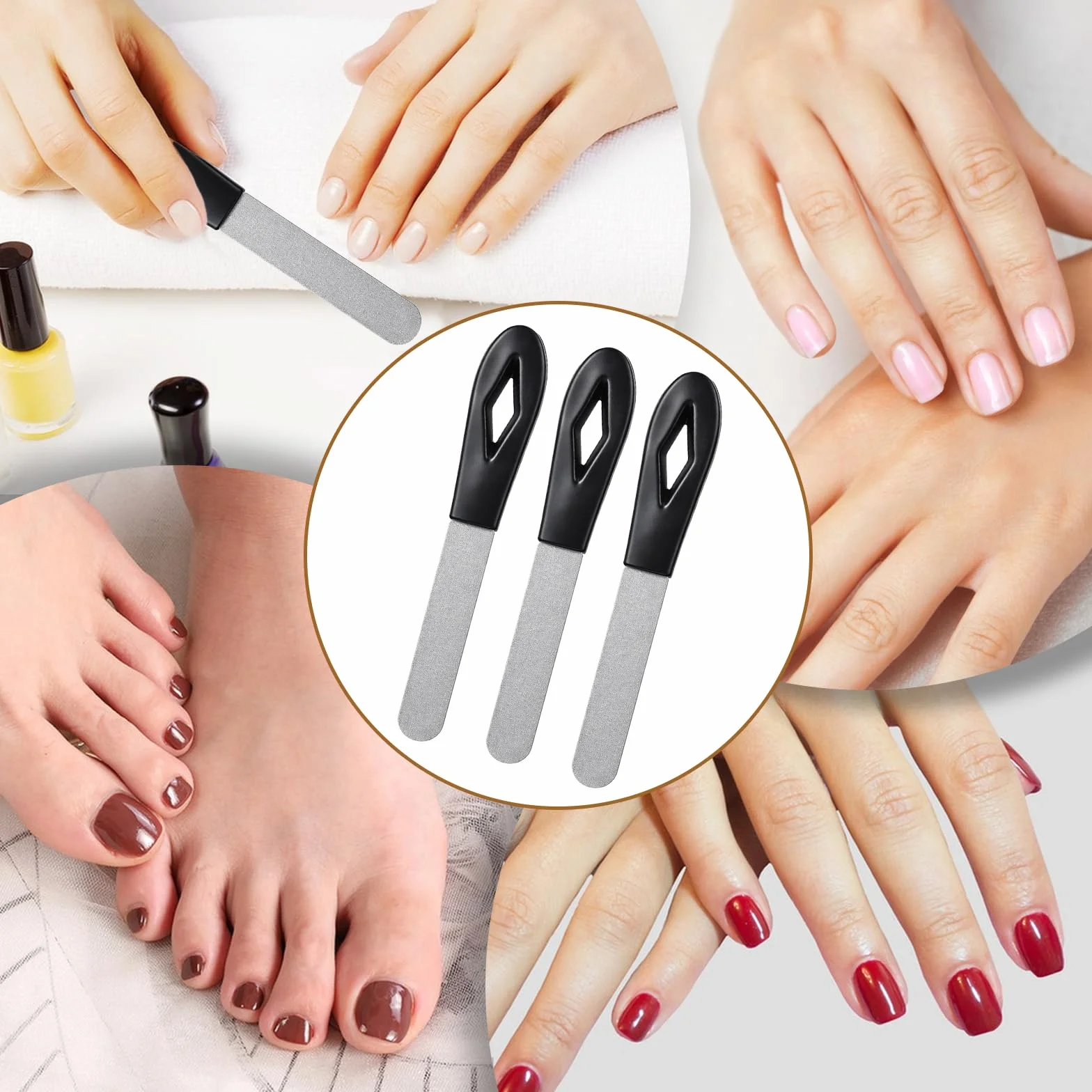 6 sztuk metalowych pilników do paznokci z pudełkiem do przechowywania, stal nierdzewna, dwustronne narzędzie do manicure, przenośny pilnik do paznokci u rąk i stóp, do naturalnych, żelowych i