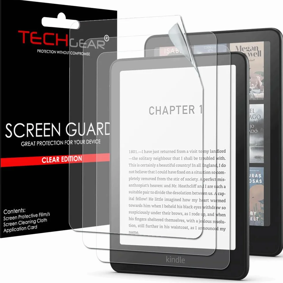 TECHGEAR 3-pak ochraniaczy ekranu do 17.8 cm Amazon Kindle Paperwhite/Signature/Paperwhite Kids/Kindle Colorsoft (wydanie 2024 / 12. generacji) CLEAR pełna osłona ekranu wyświetlacza LCD