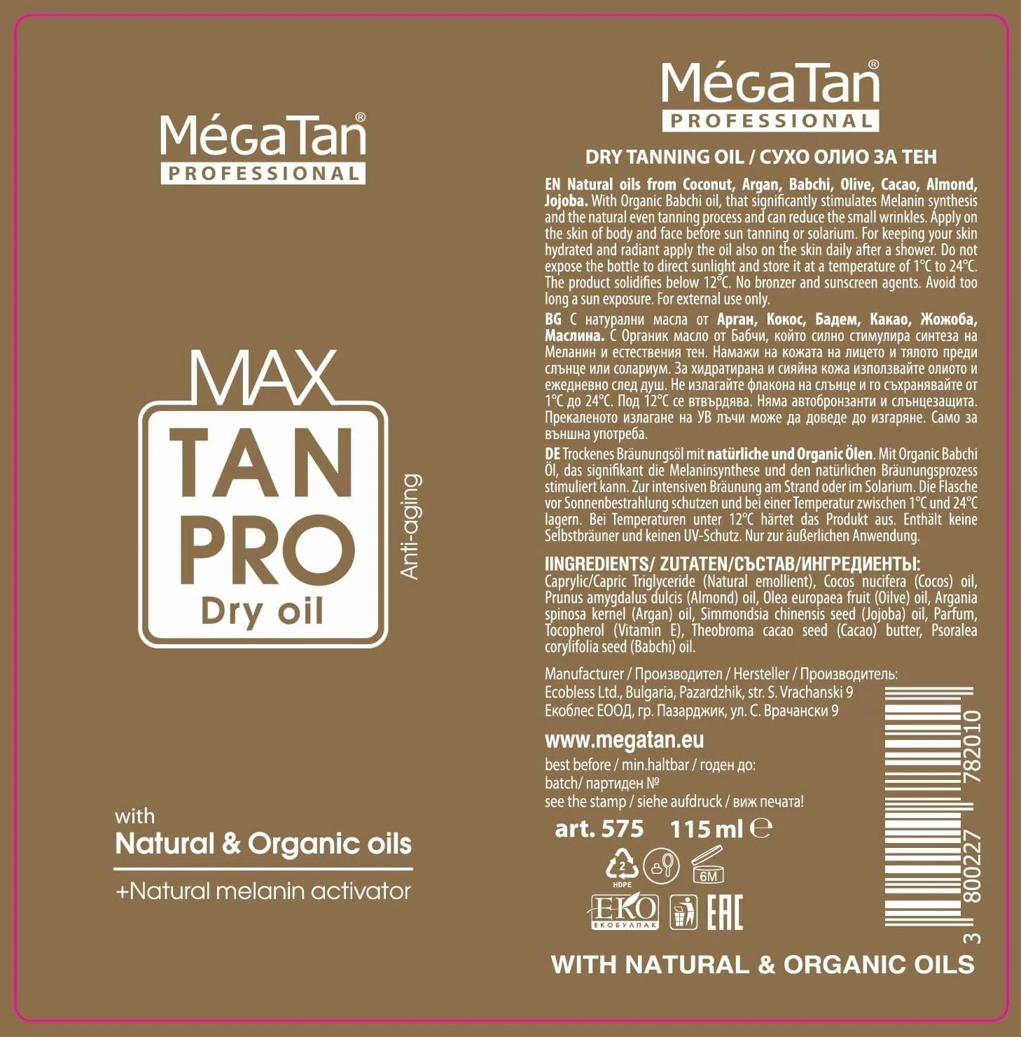 Max-Tan Pro naturalny suchy olejek do opalania z aktywatorem melaniny – intensywny przyspieszacz opalania na słońcu i solarium, olej do opalania, wzmacniacz opalania – czekoladowa opalenizna