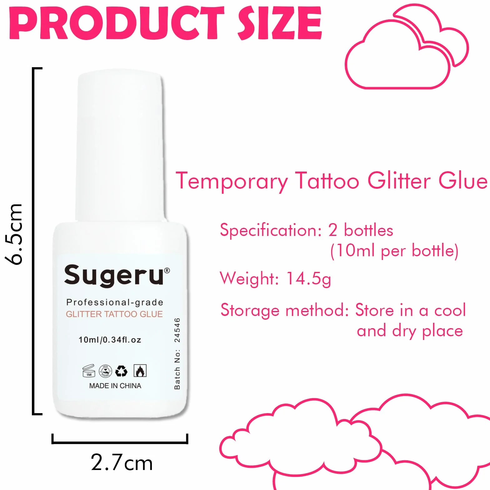 Sugeru® 2 sztuki kleju do brokatowych tatuaży (10 ml) – brokatowy klej do tatuażu – delikatny i niedrażniący – nadaje się na karnawał, imprezę, do malowania twarzy, Halloween, do odgrywania ról