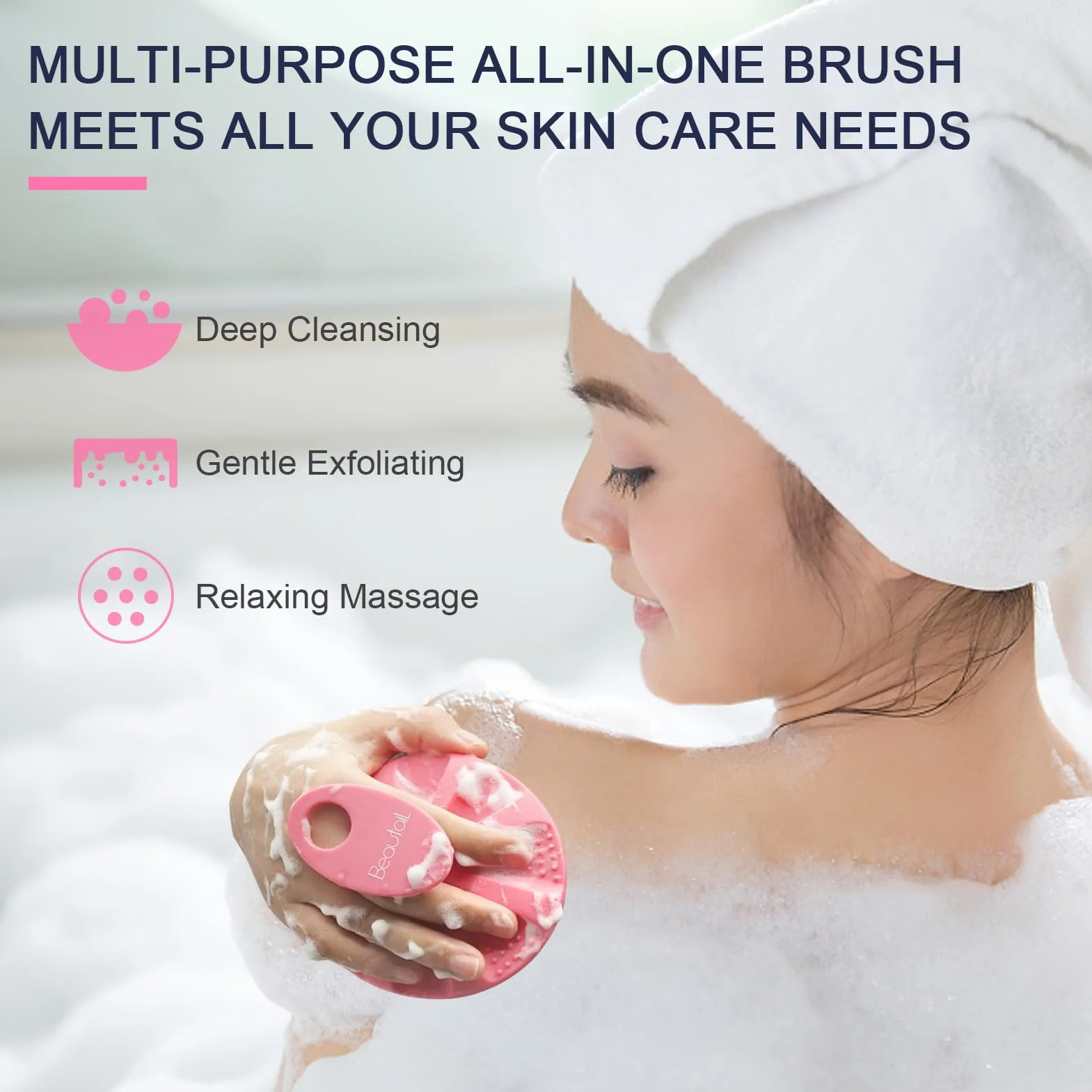 BEAUTAIL silikonowa szczotka do mycia ciała, delikatny peeling, luffa oczyszczająca
