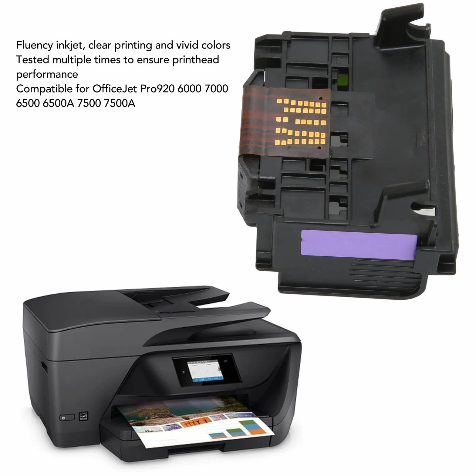Acouto Głowica drukująca z 4 gniazdami do OfficeJet Pro 6000 7000 6500 6500A 7500A zamiennik głowicy drukującej przezroczysty nadruk ABS nadruk 4 gniazda głowicy drukującej zamiennik głowicy