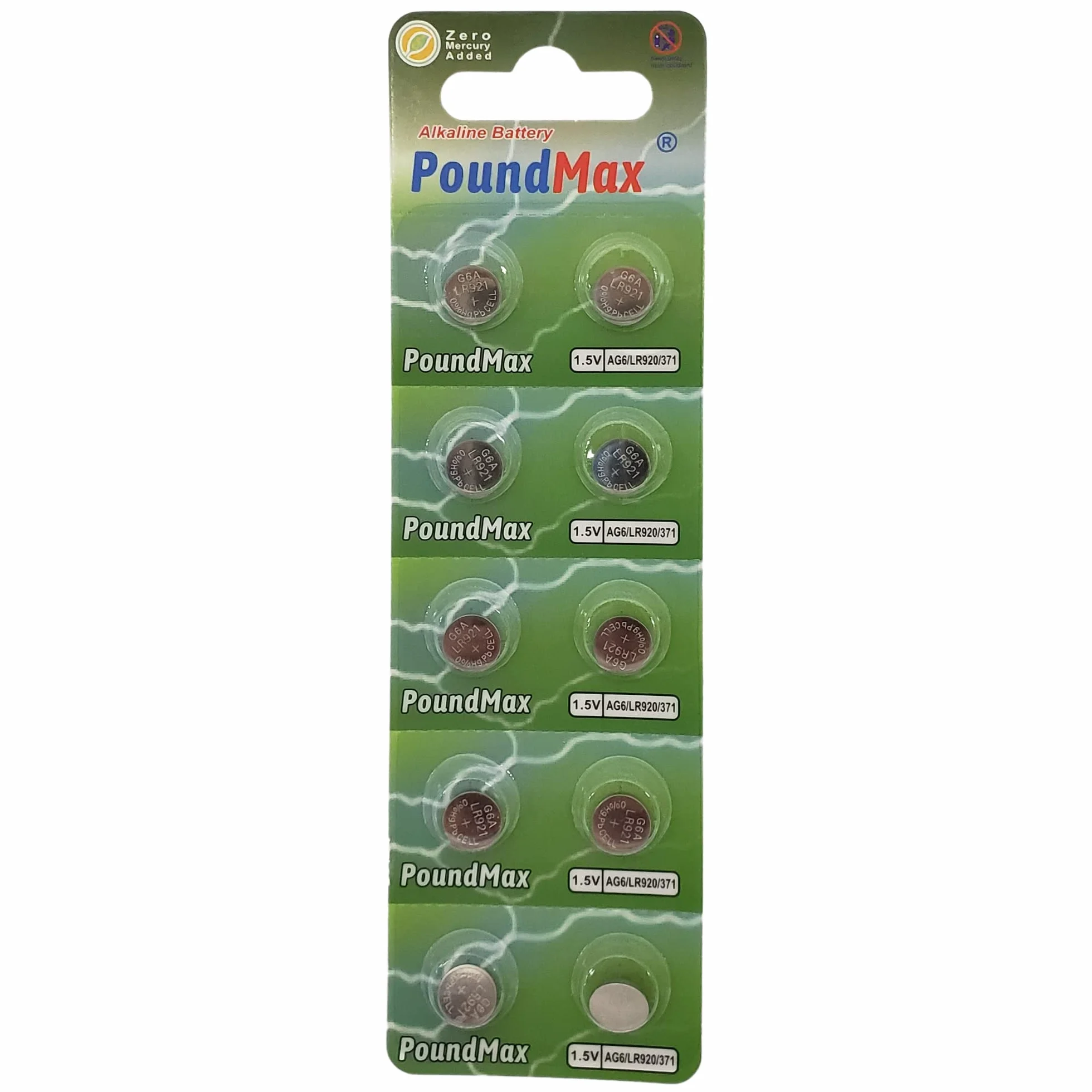 10 x AG6 370 371 LR921 LR69 SR920SW LR920 1,5 V PoundMax alkaliczna bateria guzikowa