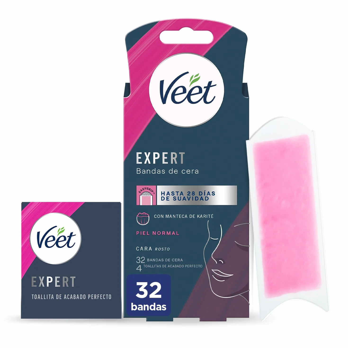 Veet Ekspert opaski do depilacji zimnego wosku do depilacji twarzy, odpowiednie do górnej wargi (wąsy), z masłem shea, 32 paski
