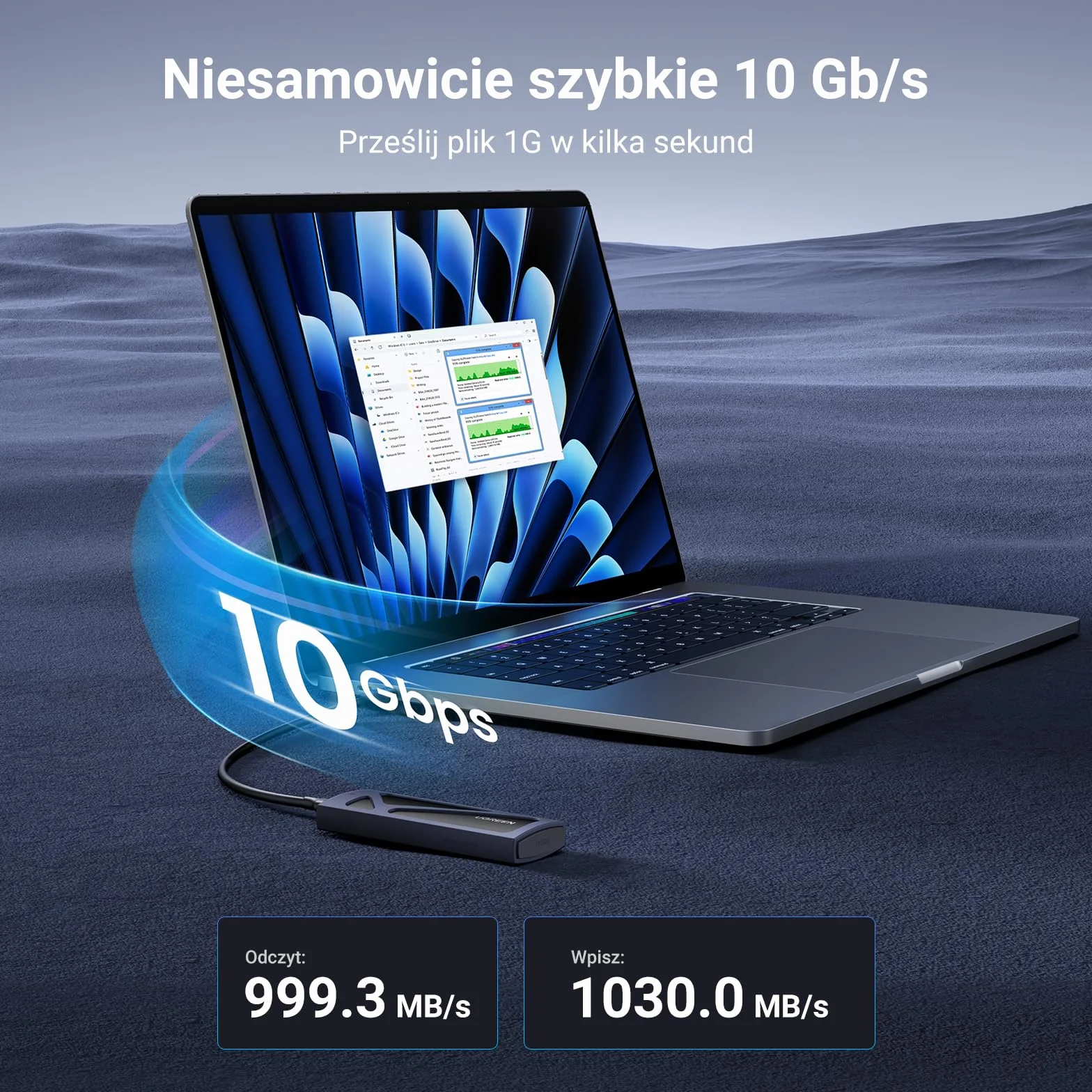 UGREEN Obudowa NVMe M.2 USB 3.2 SSD 10 Gb/s Obudowa M.2 na NVMe PCIe M-Key/M+B Key w 2230/2242/2260/2280 z Kablami USB C do C i USB A do C (Czarny)