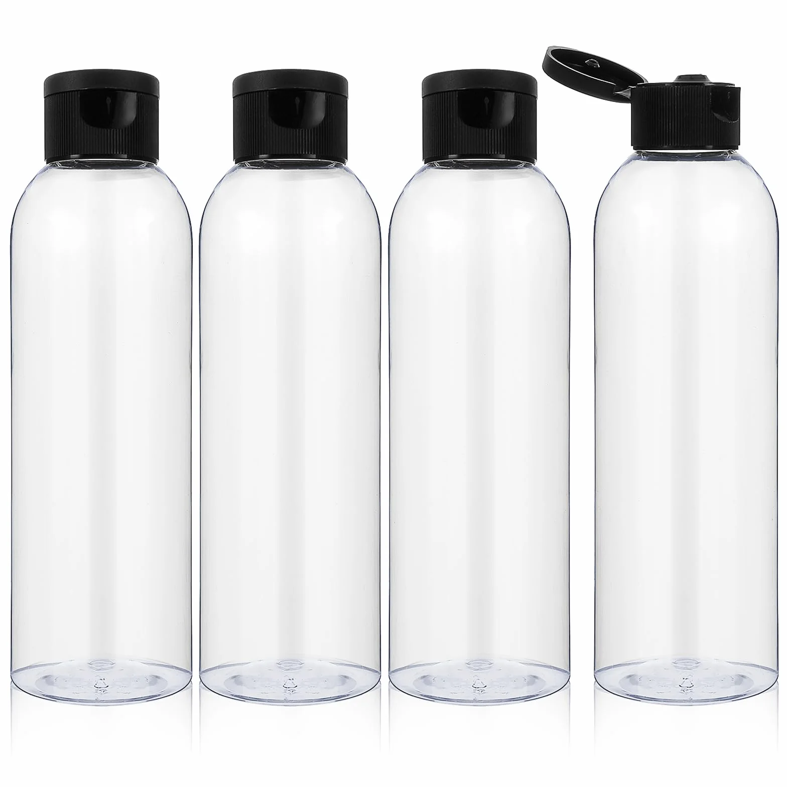 Qianyu Plastikowe butelki podróżne o pojemności 200 ml z klapką wielokrotnego użytku, przezroczyste, szczelne, wyciskane, pusty dozownik kosmetyków, pojemnik na przybory toaletowe, szampon i balsam (4