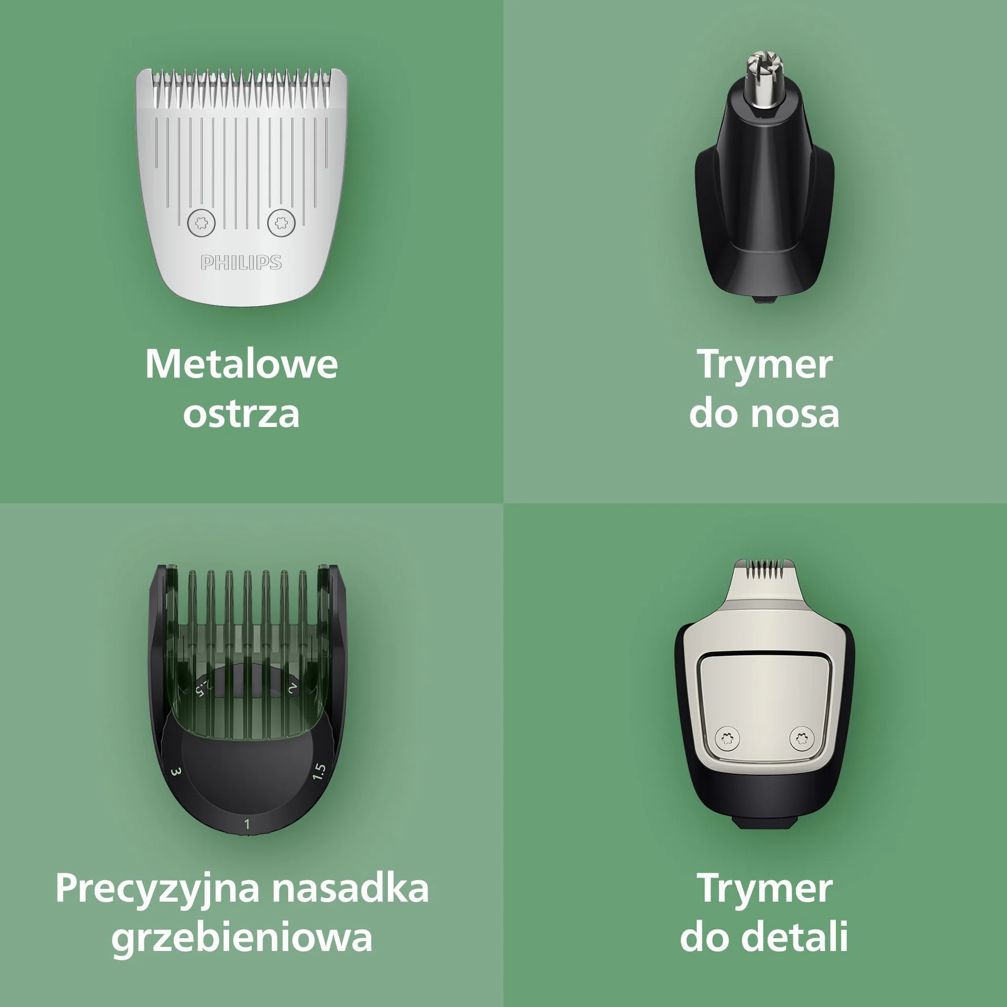 11-elementowy trymer Philips Multigroom All-in-One z serii 5000: trymer do twarzy, głowy i ciała, samoostrzące się metalowe ostrza, 17 ustawień długości (0,5-16 mm), model MG5951/15