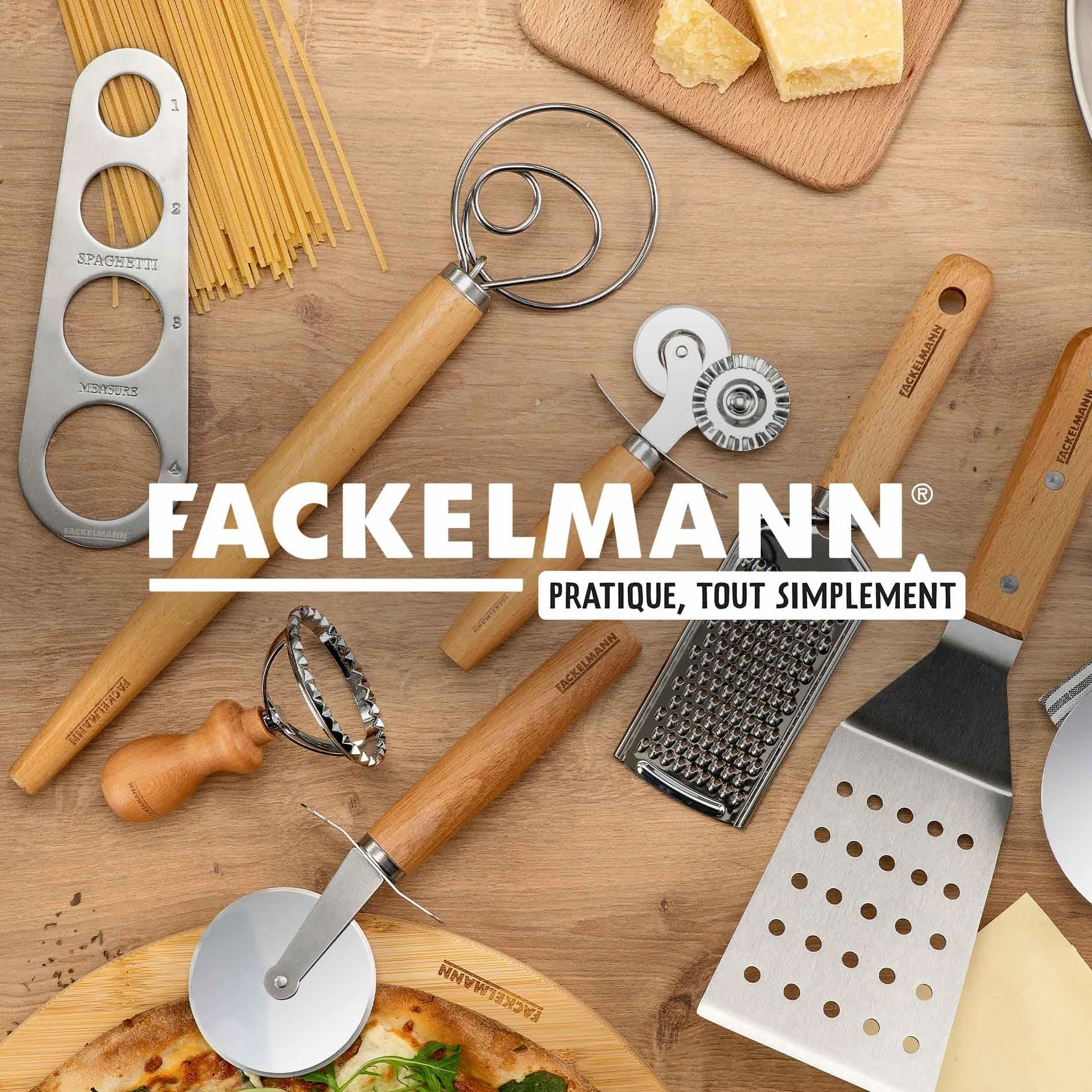 Fackelmann Nóż do pizzy XXL do pizzy i tart – koło do pizzy z ostrym ostrzem ze stali nierdzewnej – wałek do pizzy z ergonomicznym uchwytem z drewna bukowego – ok. 23 cm