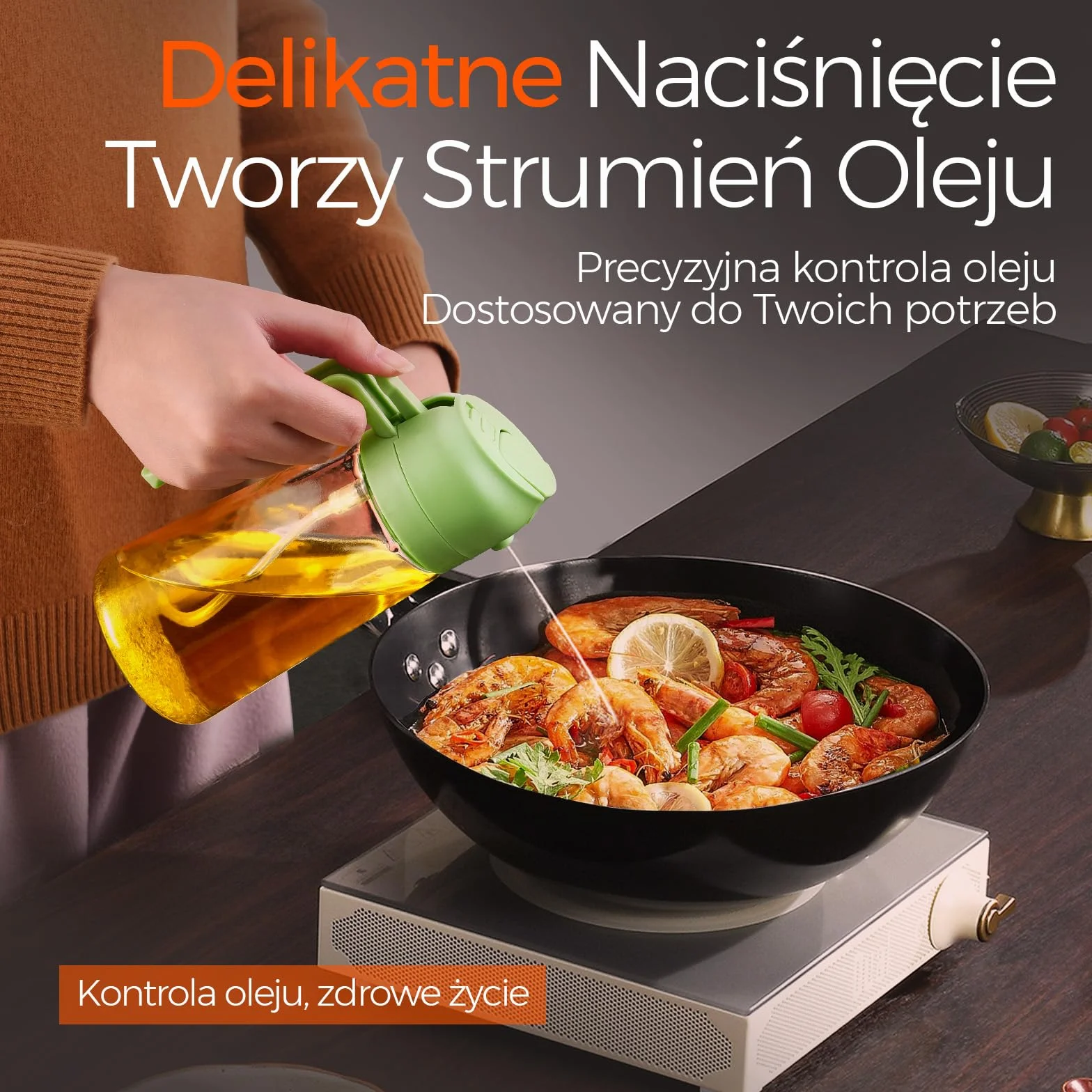 YARRAMATE 2 w 1 rozpylacz oleju jadalnego, butelka z rozpylaczem 470 ml, nadaje się do kontaktu z żywnością, spray na olej do gotowania, wysokiej jakości oleju do kuchni(Zielony)
