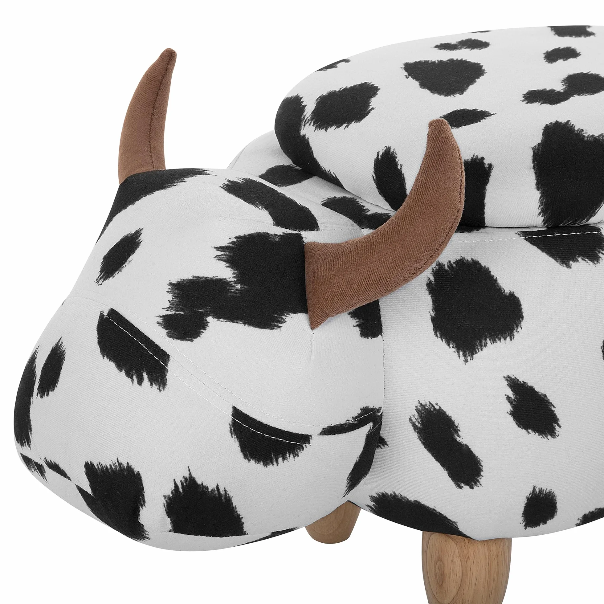 Pufa dla dzieci czarno-biała w łaty ze schowkiem drewniane nóżki Cow