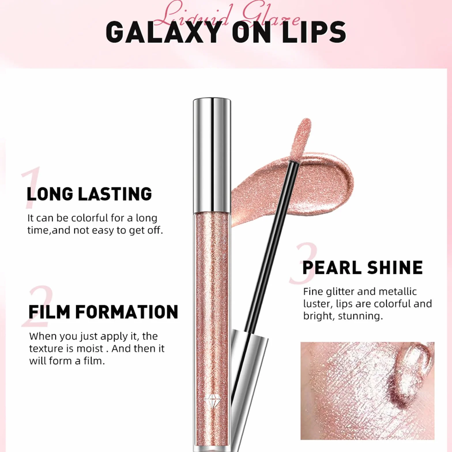 2 szt. Szpilki w płynie, błyszczące, perłowe pomadki, długi kolor, Diamond Eyeshadow, nieprzywierająca powłoka, kolorowa, wodoodporna, jasnoróżowa, jasnoróżowa, lipliner1-2