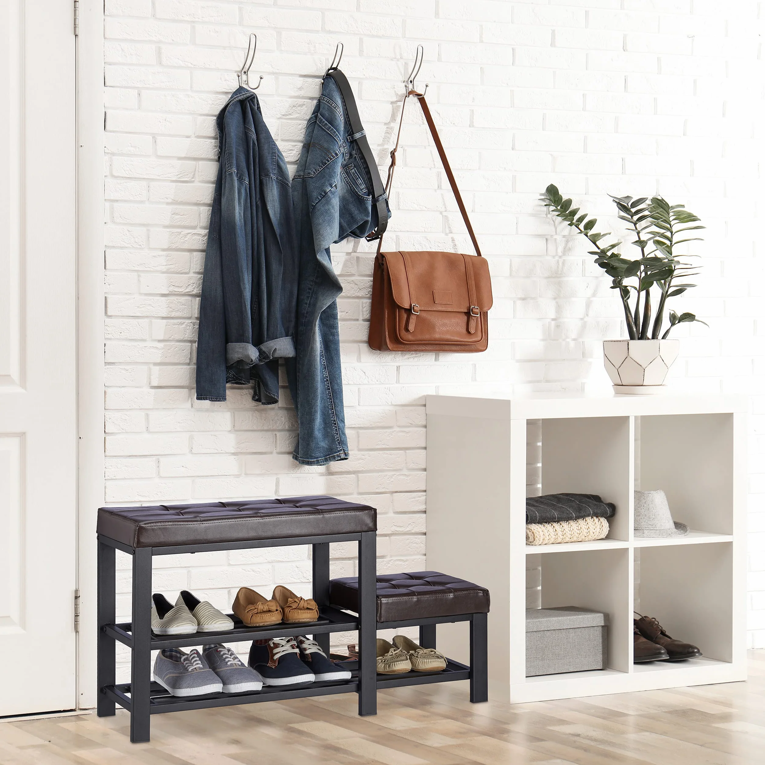 Relaxdays Biała szafka na buty z taboretem siedzisko półka 2 poziomy 50 x 90,5 x 30,5 cm