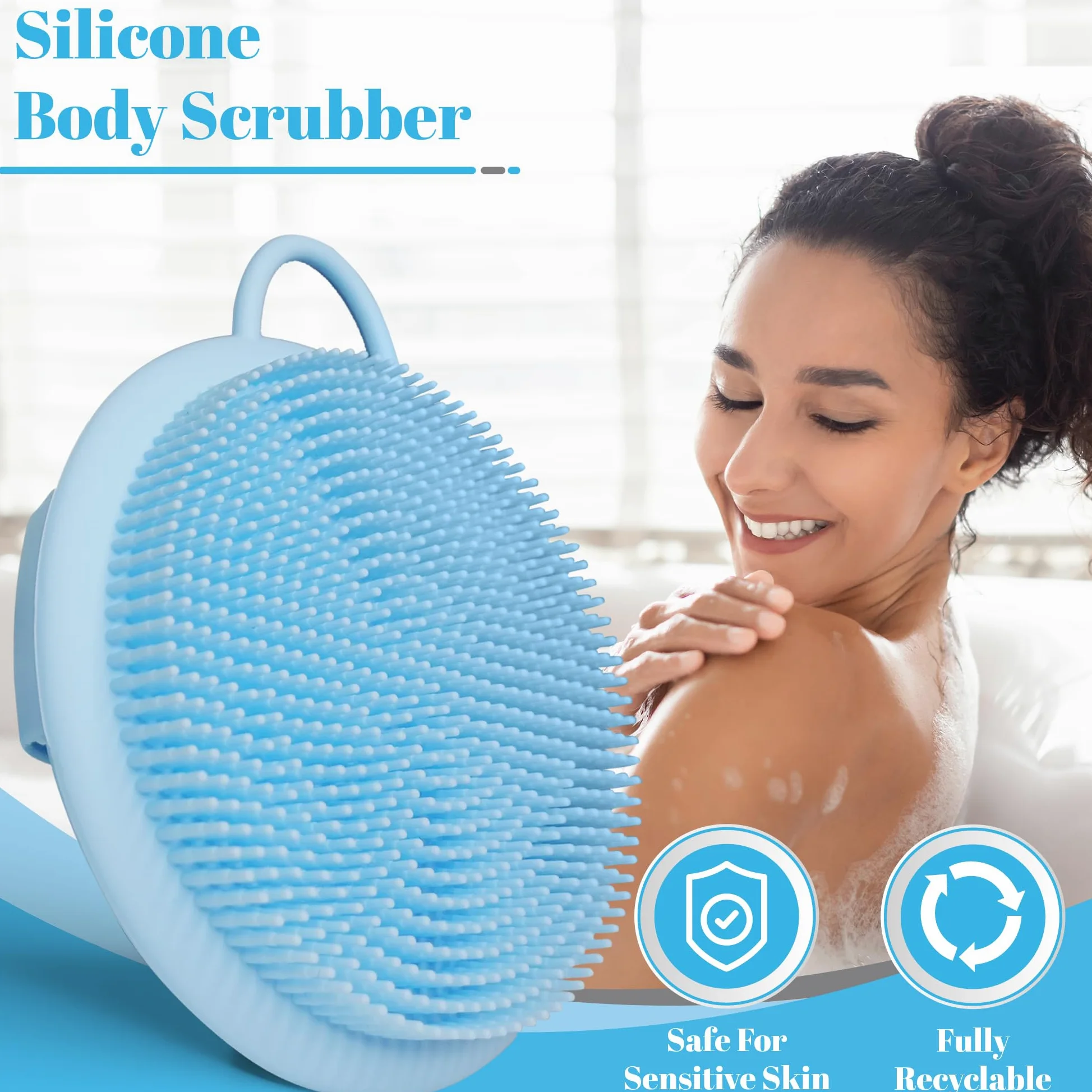Silikonowa myjka do ciała Blessence Body – niebieska złuszczająca szczotka do ciała, luffa z uchwytem, peeling do ciała, gąbki do kąpieli pod prysznic, gąbka do ciała i szczotka pod prysznic do