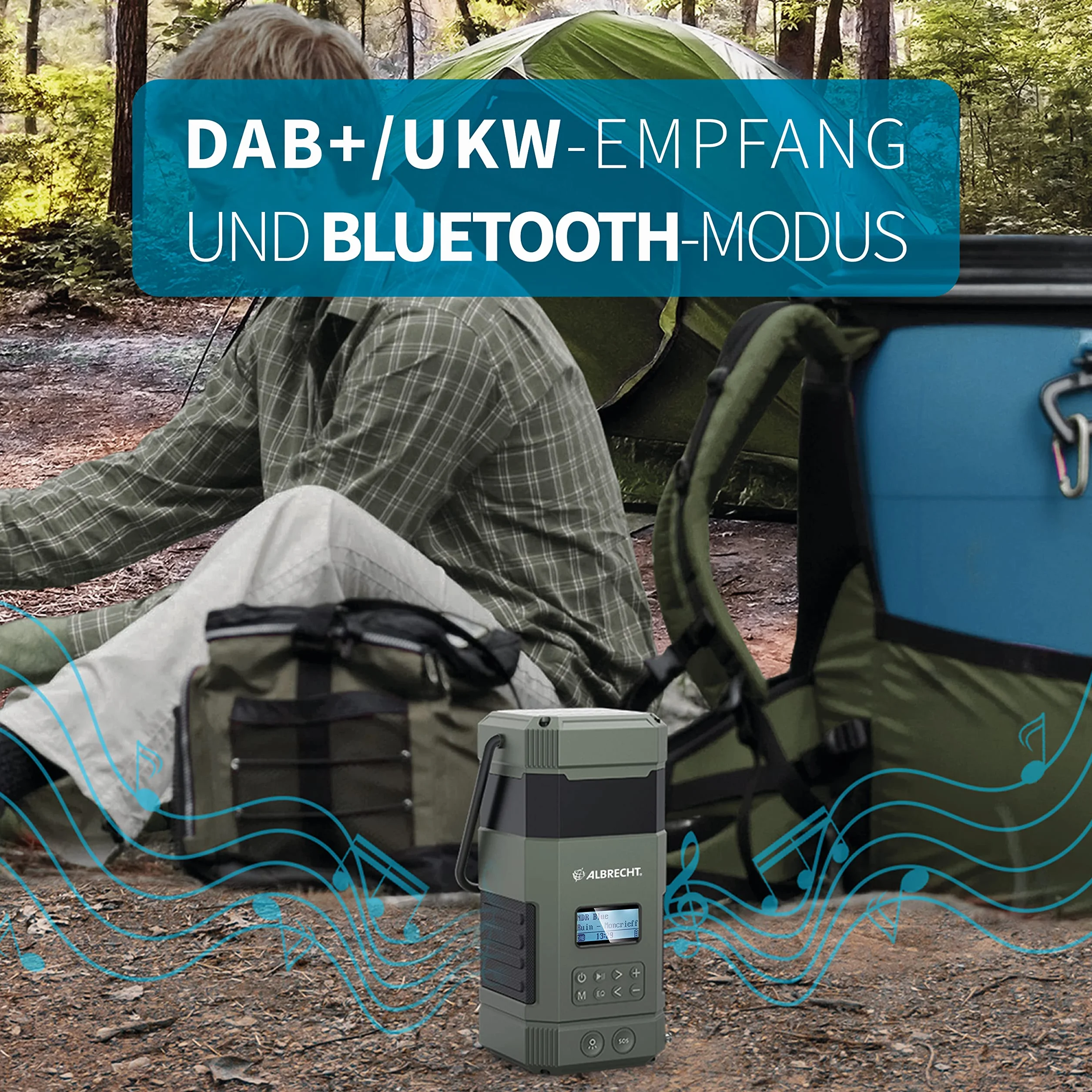 Albrecht DR 114, przenośne radio korbowe DAB+/UKW, 27912, system alarmowy SOS, lampa kempingowa, latarka, moduł solarny, powerbank, IPX5 ochrona przed wodą