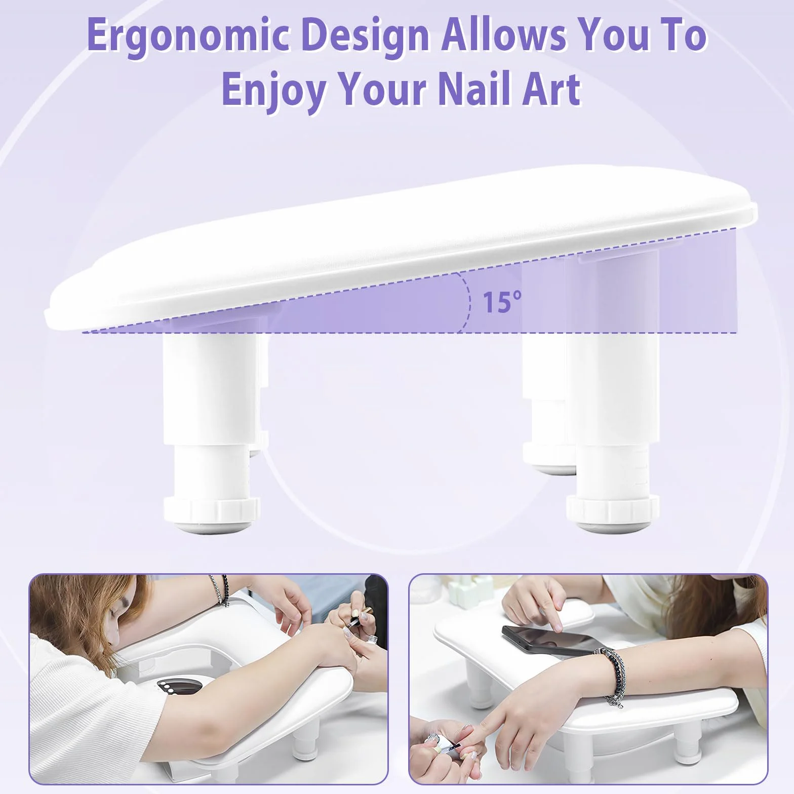 Ergonomiczna podpórka na dłonie U-shape - regulowana wysokość, biała skóra PU, poduszka na nadgarstek dla techników paznokci i salonu