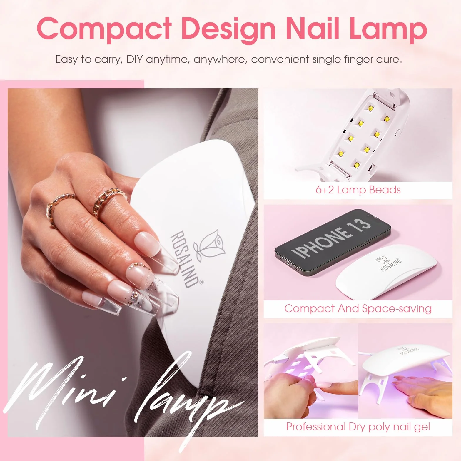 ROSALIND Zestaw startowy do paznokci żelowych, 8 kolorów, mini lampa UV, lakier bazowy i narzędzia do manicure, żel do przedłużania paznokci, zestaw startowy do profesjonalnego salonu i domu DIY