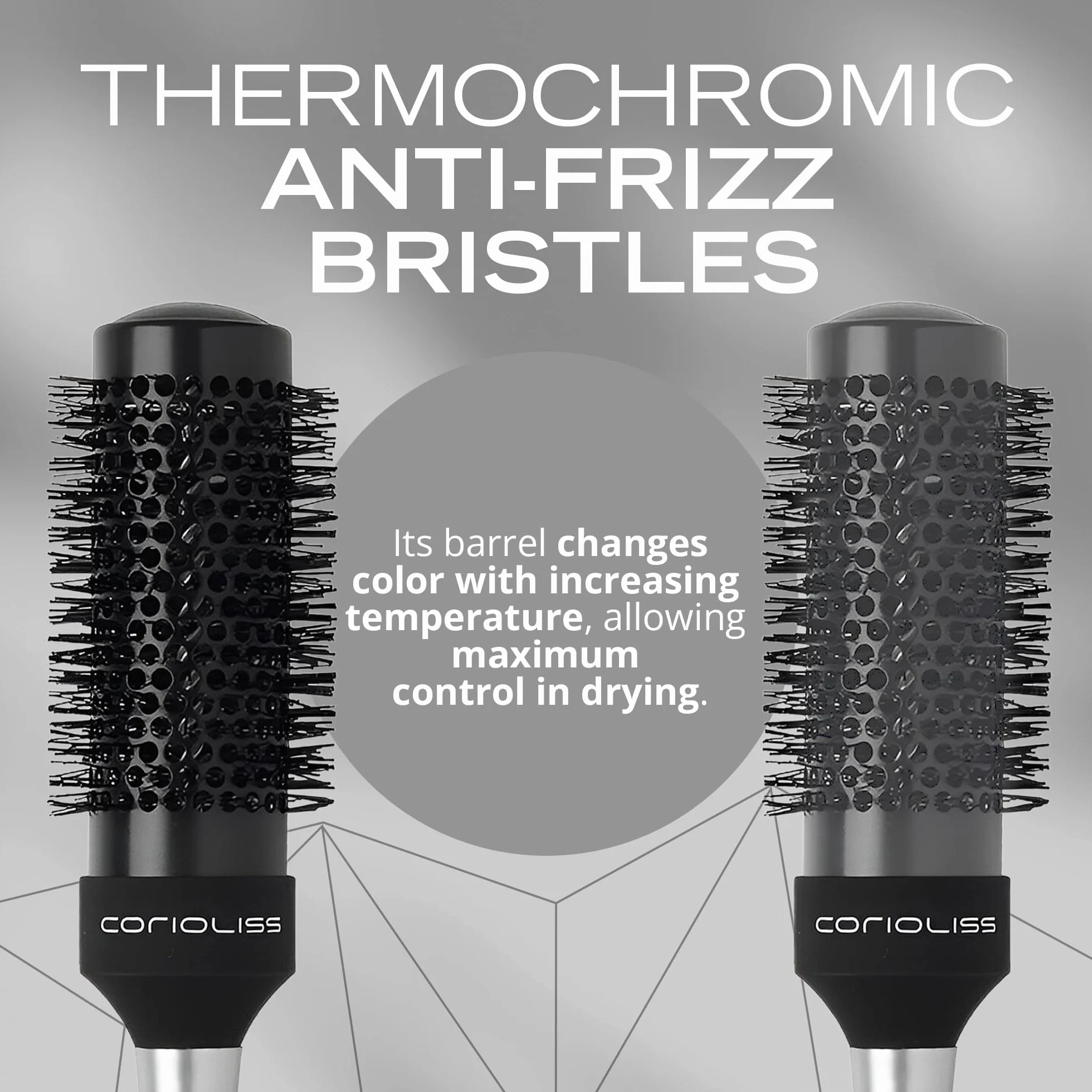 Corioliss Brush Black | Szczotka do włosów dla kobiet | Termochromiczna szczotka ceramiczna | Idealny do bardzo długich i grubych włosów | 43 mm