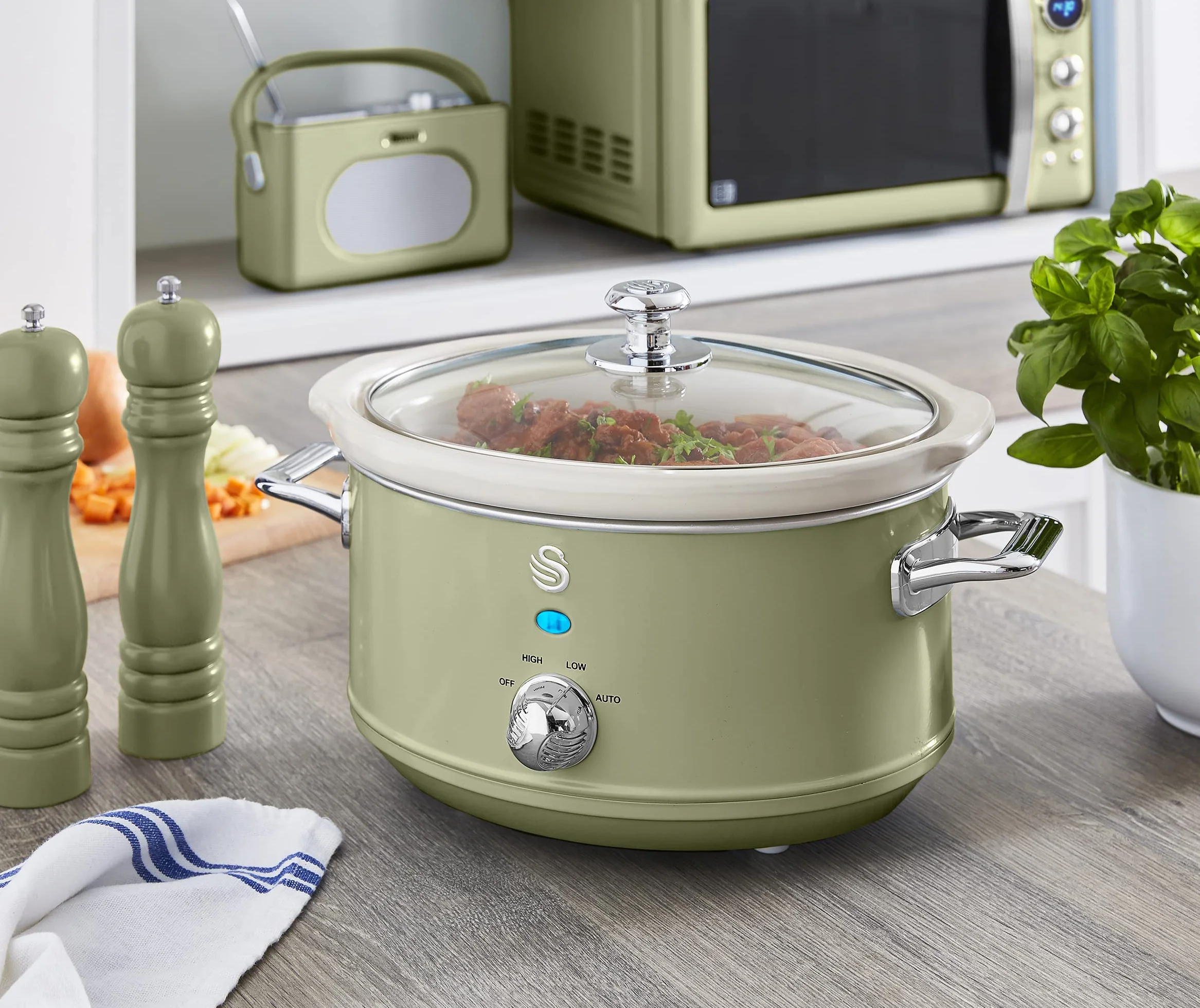 Swan Retro Wolnostojący garnek 3,5L Slow Cooker, Zielony, 200W