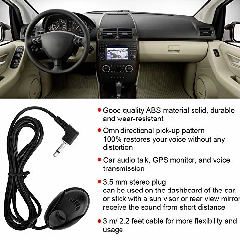 Mikrofon samochodowy, mini mikrofon zewnętrzny Akozon 3,5 mm do radia samochodowego GPS Bluetooth Radio DVD
