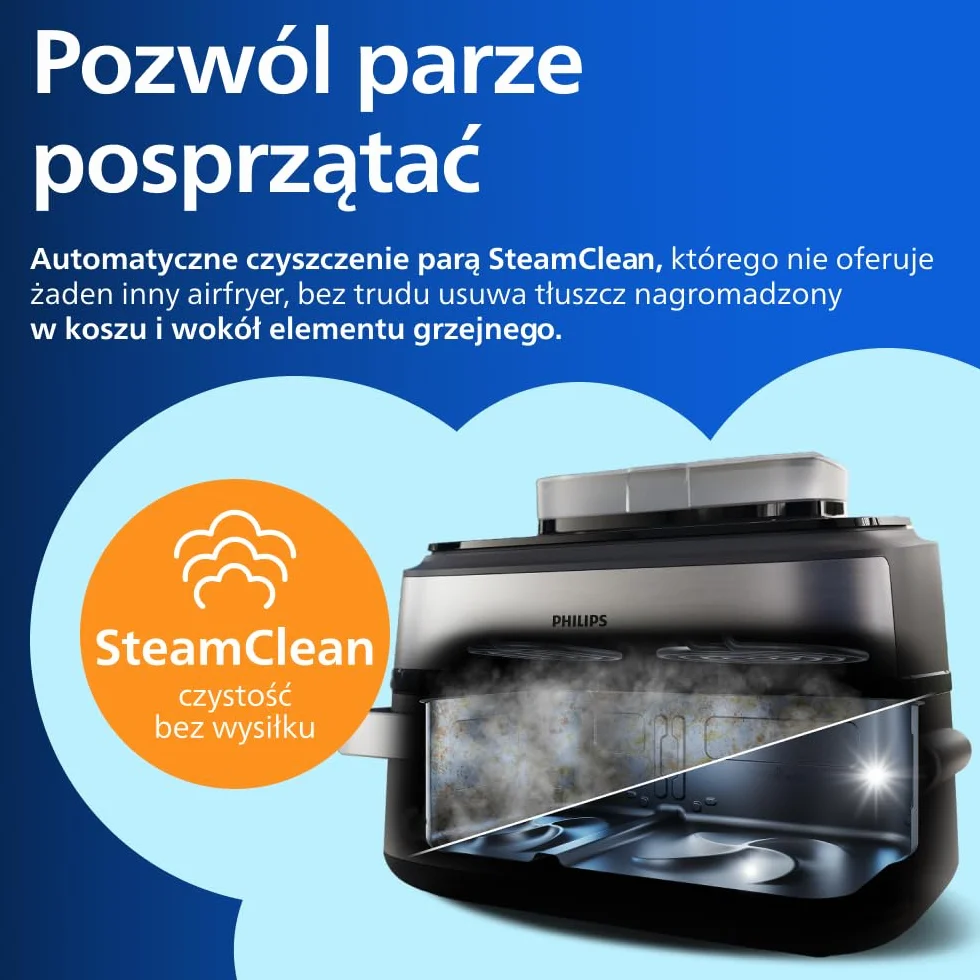 Philips Airfryer Ovi serii 5000 Megabasket Steamfry 9,5 l RapidAir czyszczenie parą NA565/00