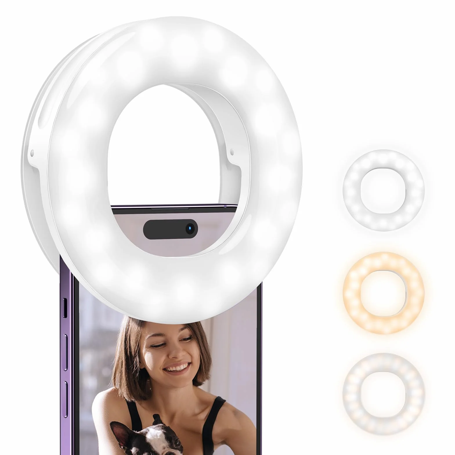 ATUMTEK Selfie Ring Light do Telefonu z 3 Temperaturami światła, Przenośna ładowalna Lampa Pierścieniowa z Klipsem z 48 Diodami LED do Komórkowego, Laptopa, Zoom, Makijażu, Połączeń Wideo, Selfie