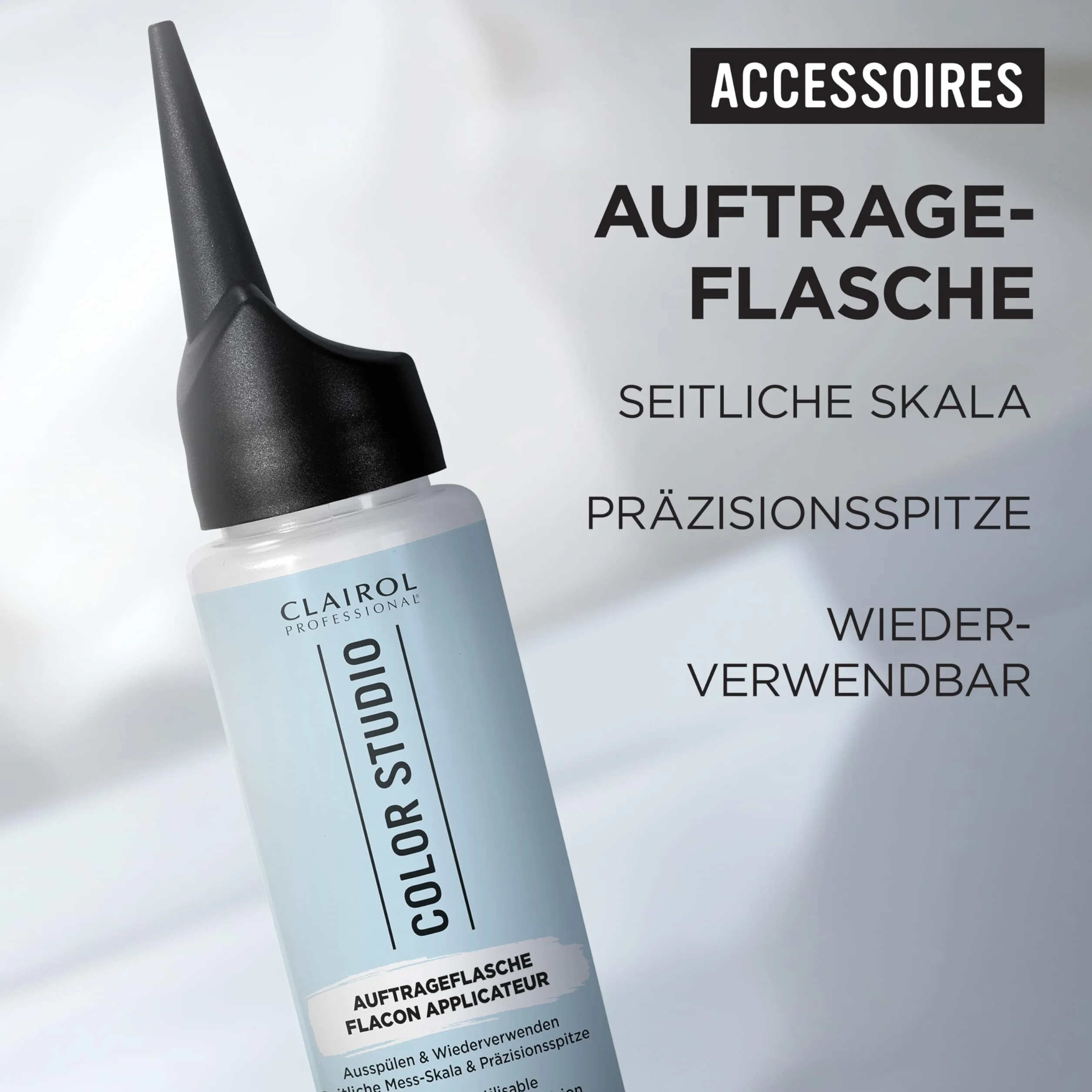 Clairol Professional Color Studio butelka do nakładania farby do włosów (200 ml) – akcesoria fryzjerskie wielokrotnego użytku do mieszania i nakładania – z precyzyjną końcówką i boczną skalą