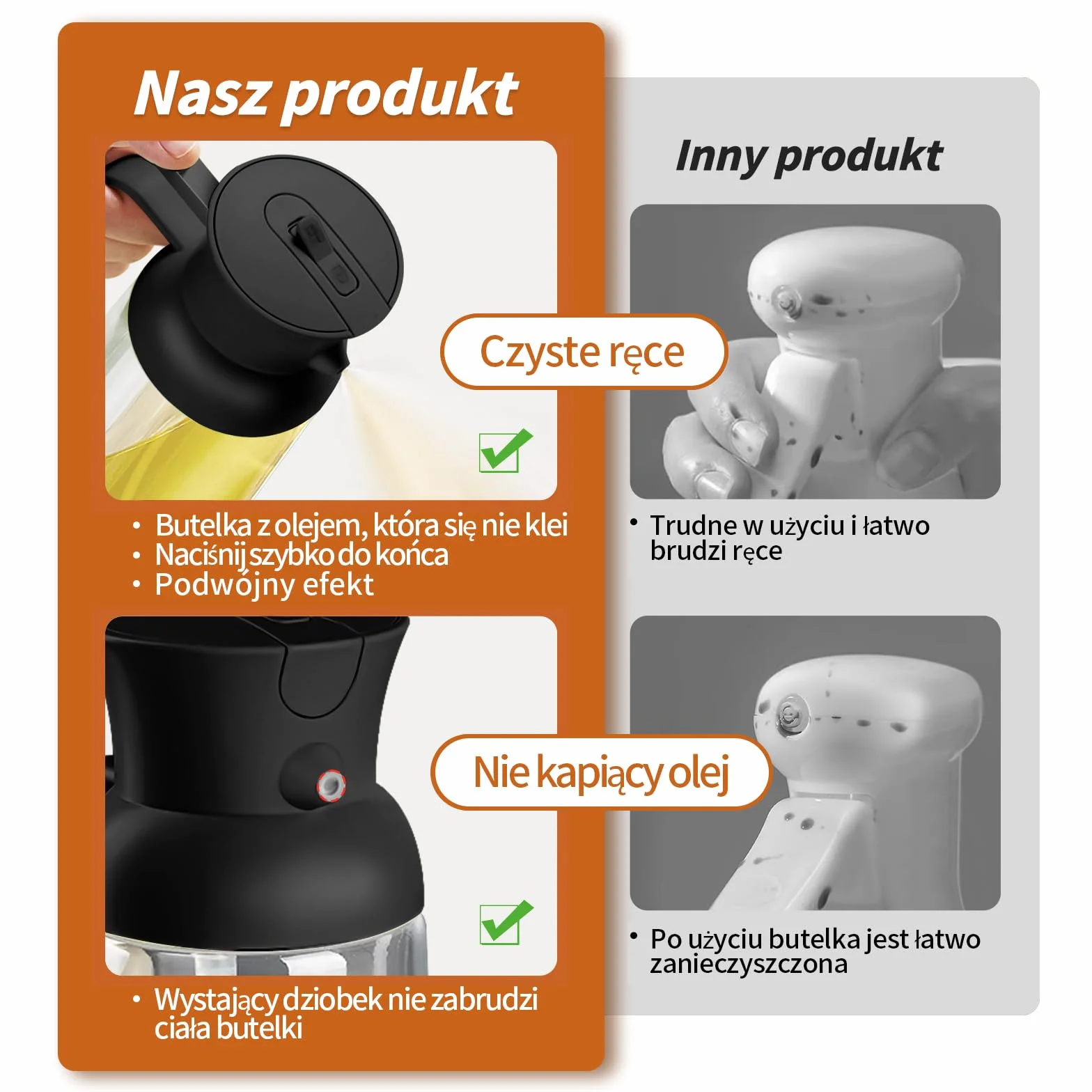 YARRAMATE Butelka dozująca oliwy z oliwek 2 w 1 rozpylacz oleju 18 oz 550 ml szklana Czarna