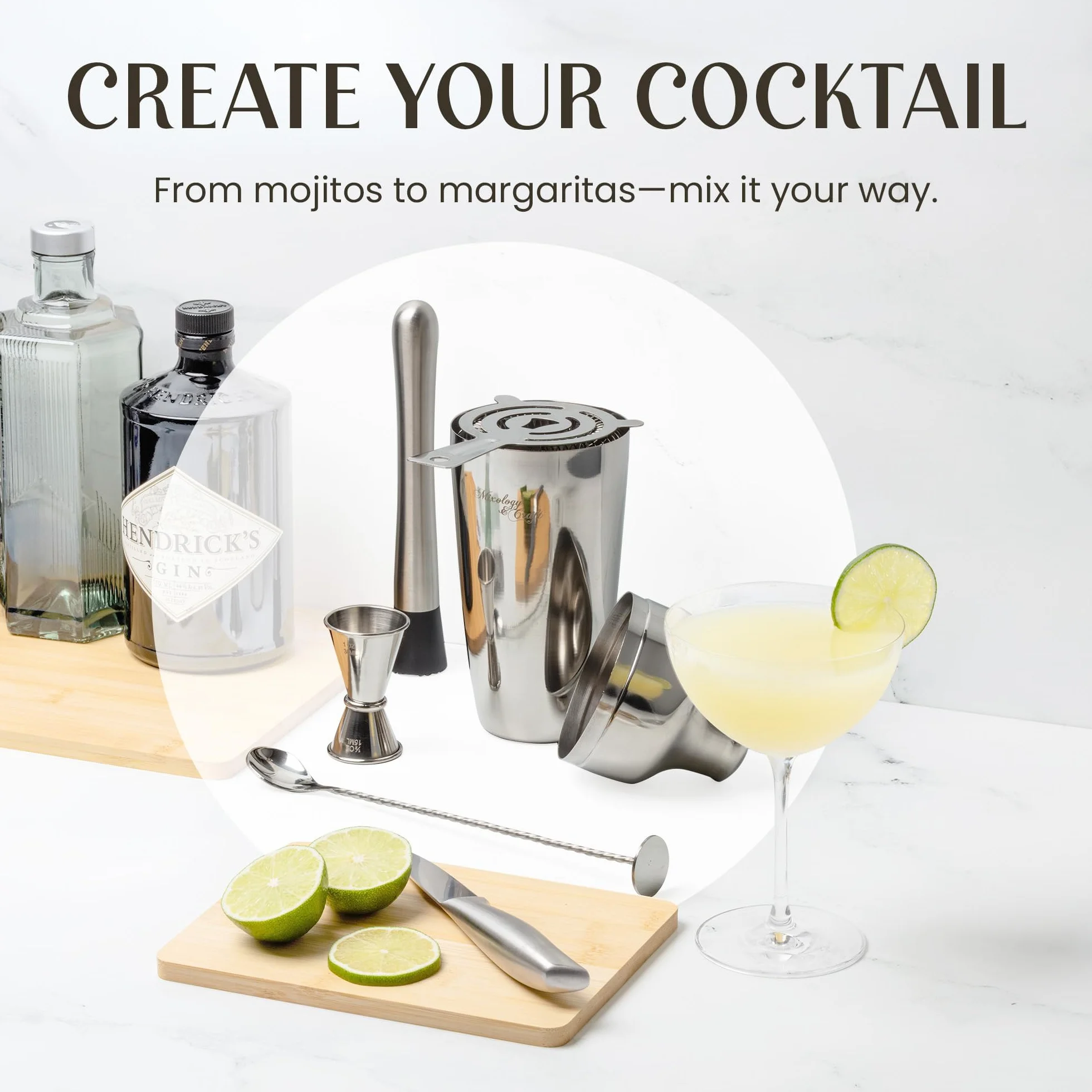 Mixology Zestaw shakerów koktajlowych 10-częściowy mahoniowy stojak shaker Boston
