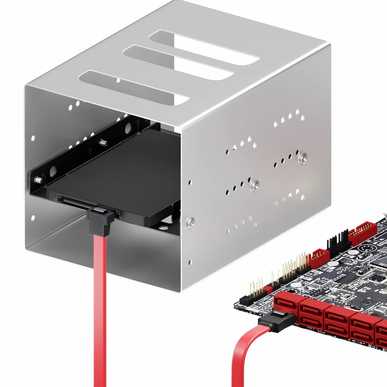deleyCON 30cm SATA III Kabel - Przewód Danych S‑ATA 3 - do HDD SSD - z Metalowym Klipsem - Przepustowość 6 Gbit/s - 1x Wtyk Prosty 1x Wtyk Kątowy L‑Type - Czerwony